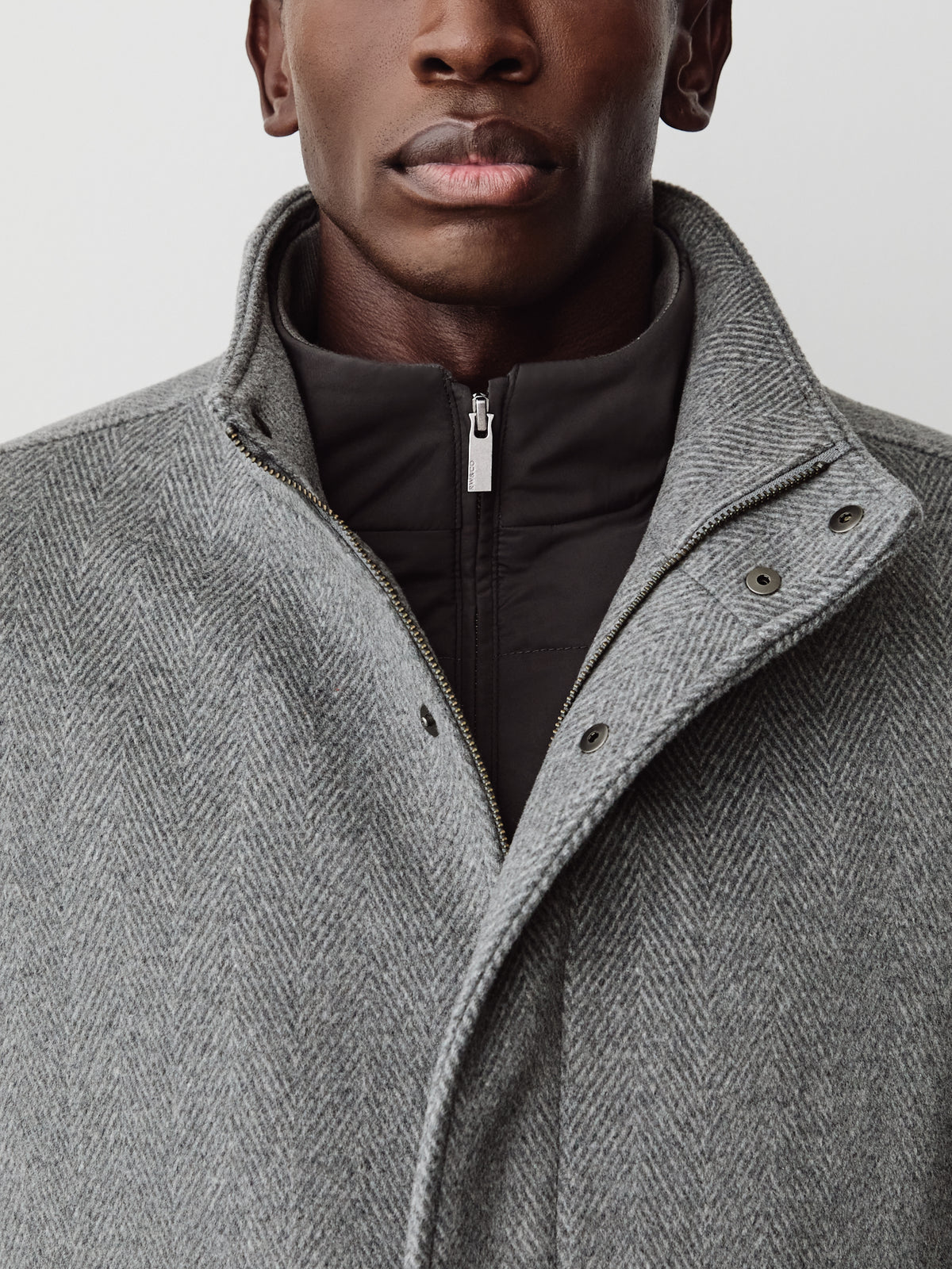 Wool Blend Funnel Topcoat for Men