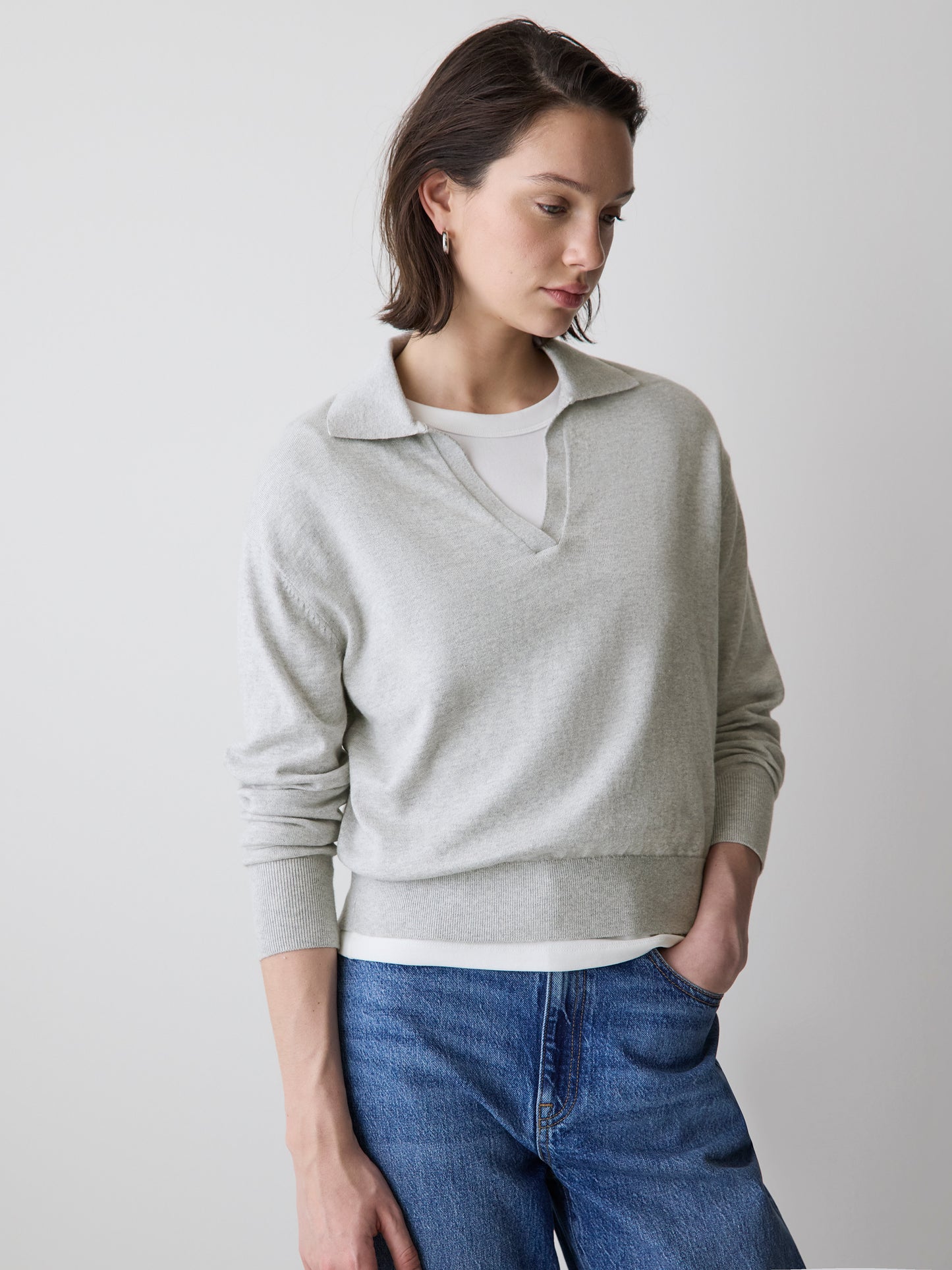 Wool-Blend Long-Sleeve Polo Sweater