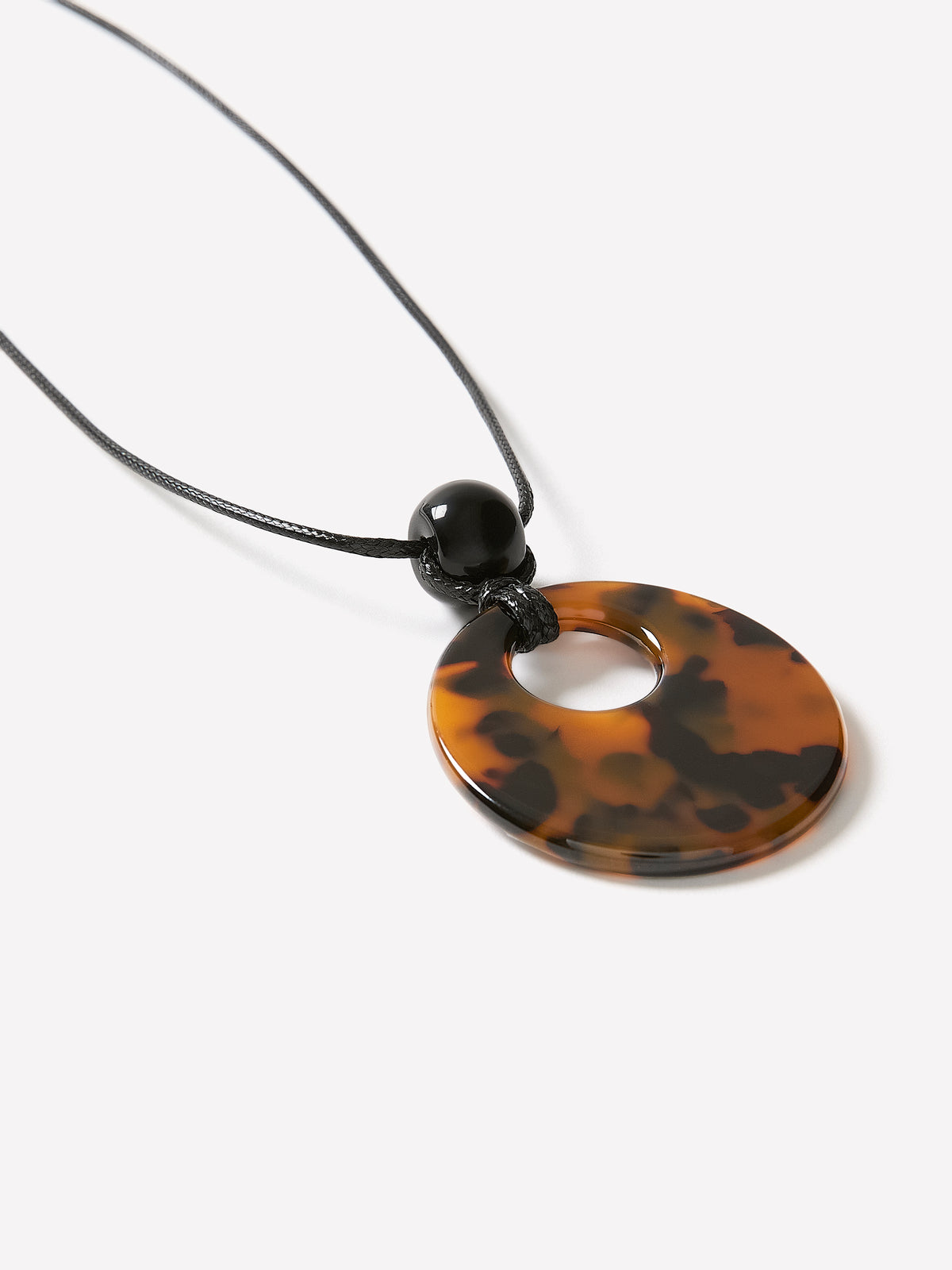 Long Cord Necklace with Tortoise Acrylic Pendant