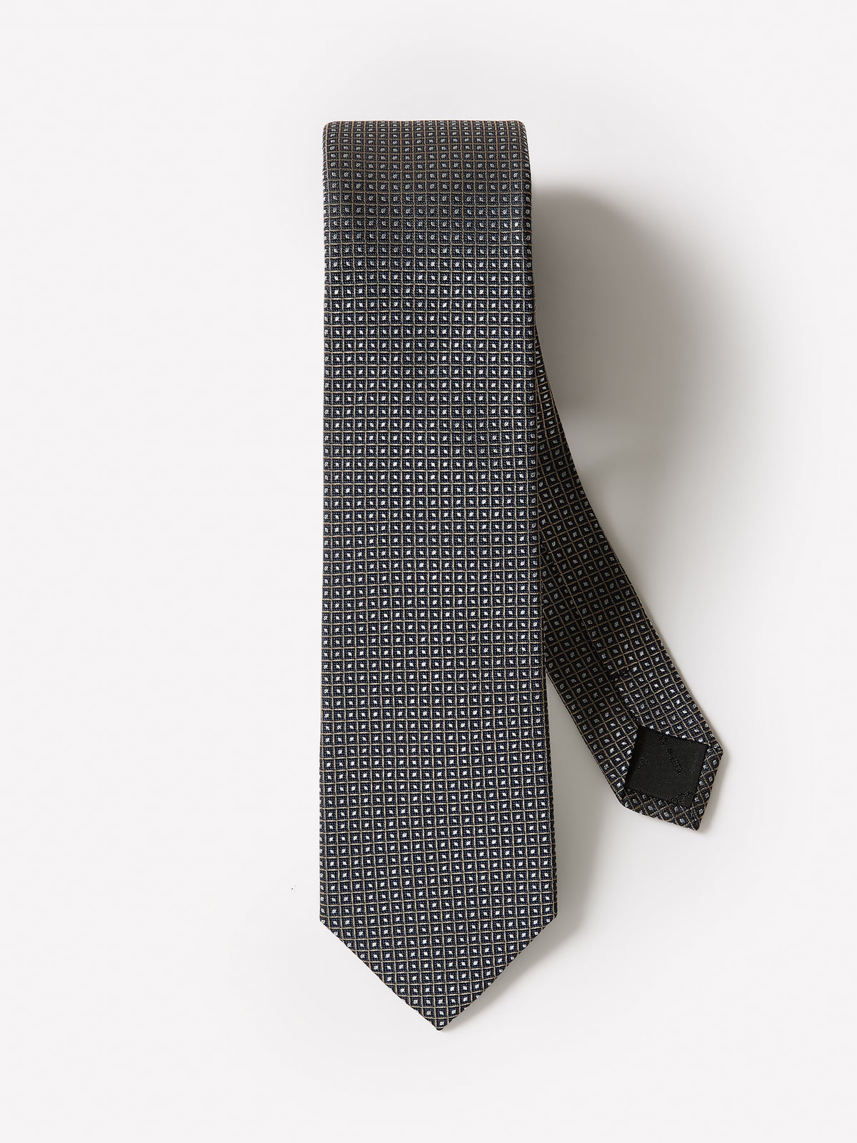 Men's Skinny Silk Woven Tie with Micro Square Geo Pattern
