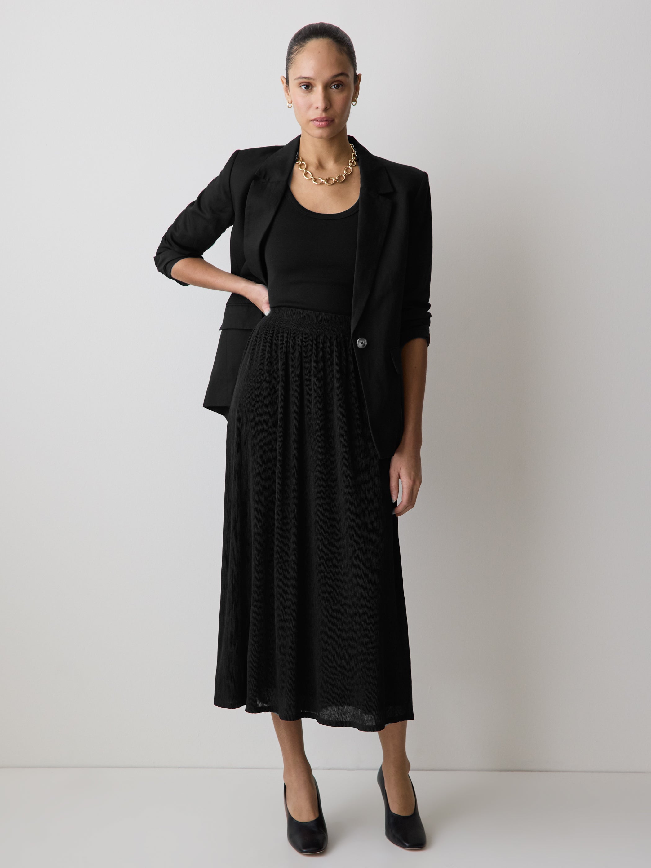 High-Rise Flare Midi Skirt