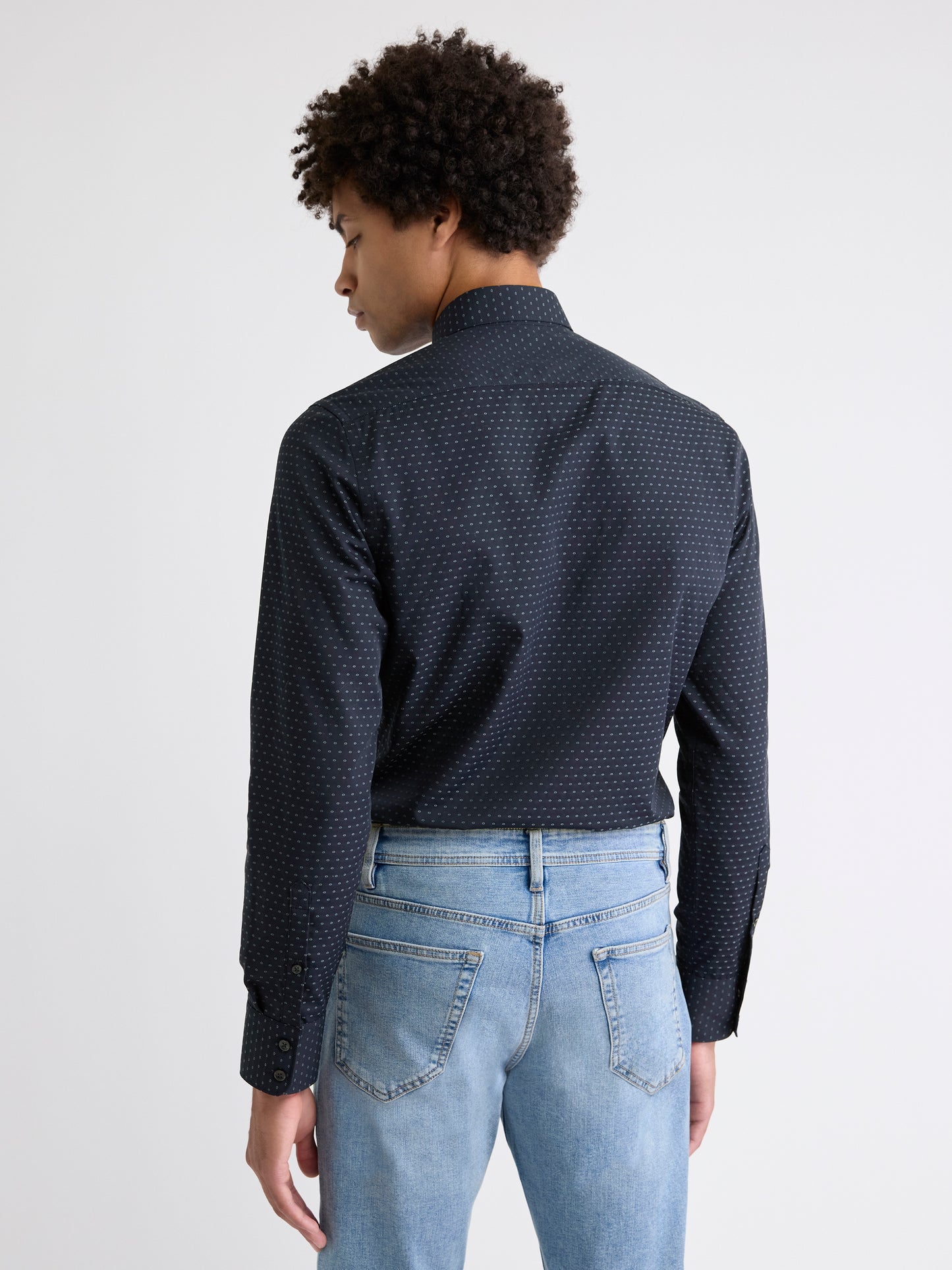 Navy Slim Fit Dress Shirt with Geo Pattern