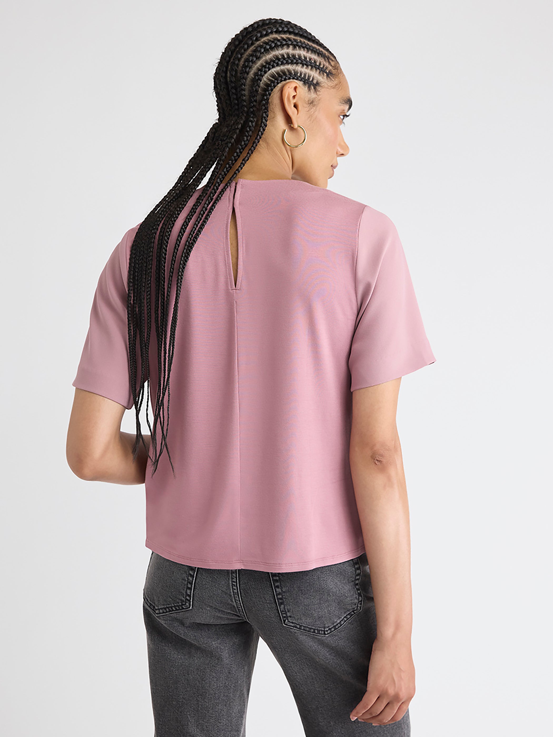 Short-Sleeve Crew-Neck Mix-Media Blouse