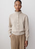 Knit Cardigan Cotton Nylon Blend Mock Neck