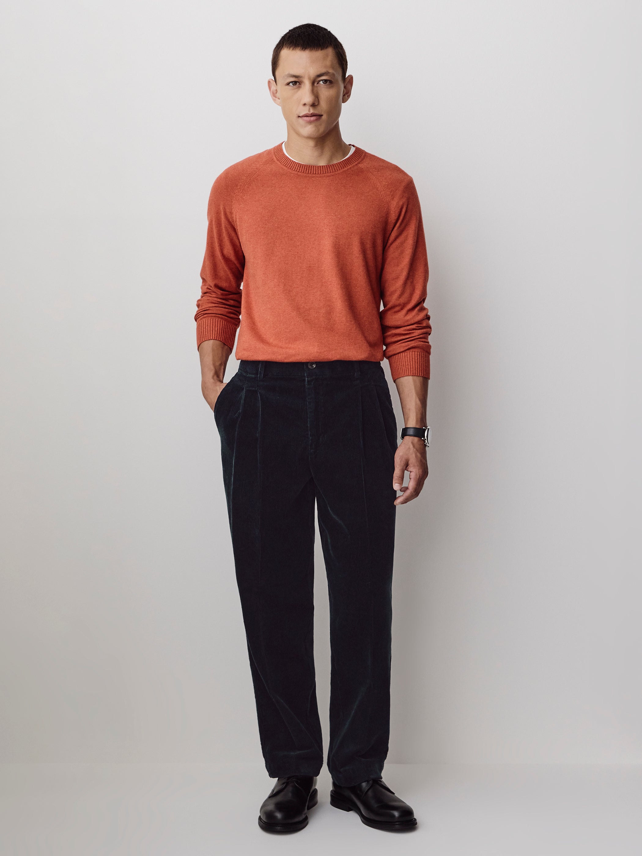 Woven Loose Fit Pleated Corduroy Pant