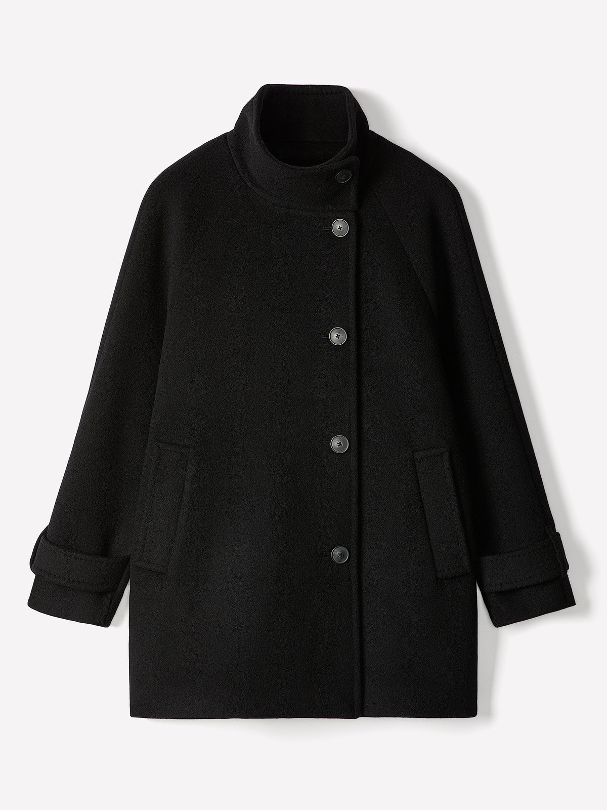 Short Wool-Blend Funnel-Neck Coat