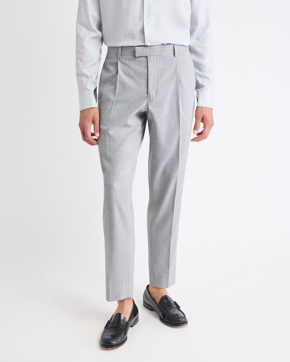 Pleated Tapered-Leg Striped Suit Pant