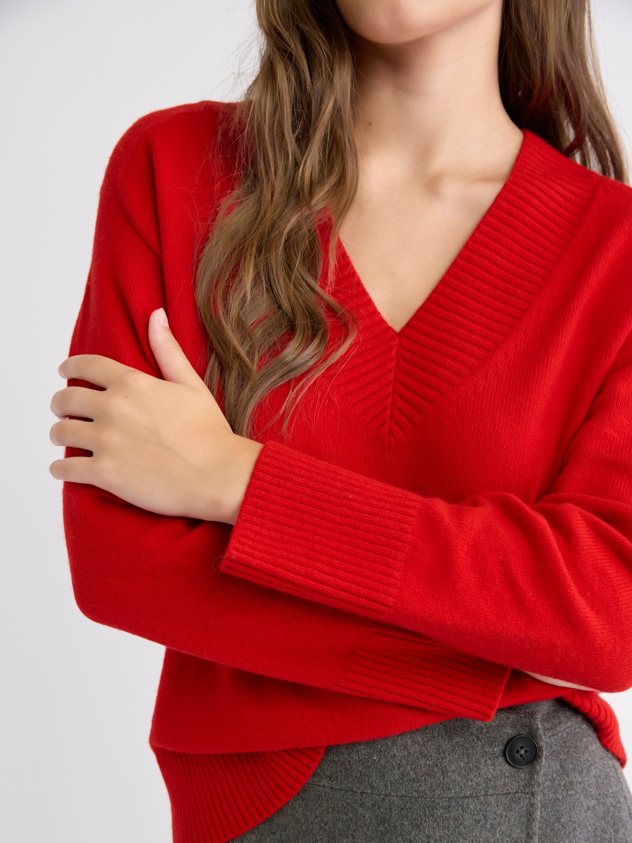 Long-Sleeve V-Neck Merino-Blend Sweater