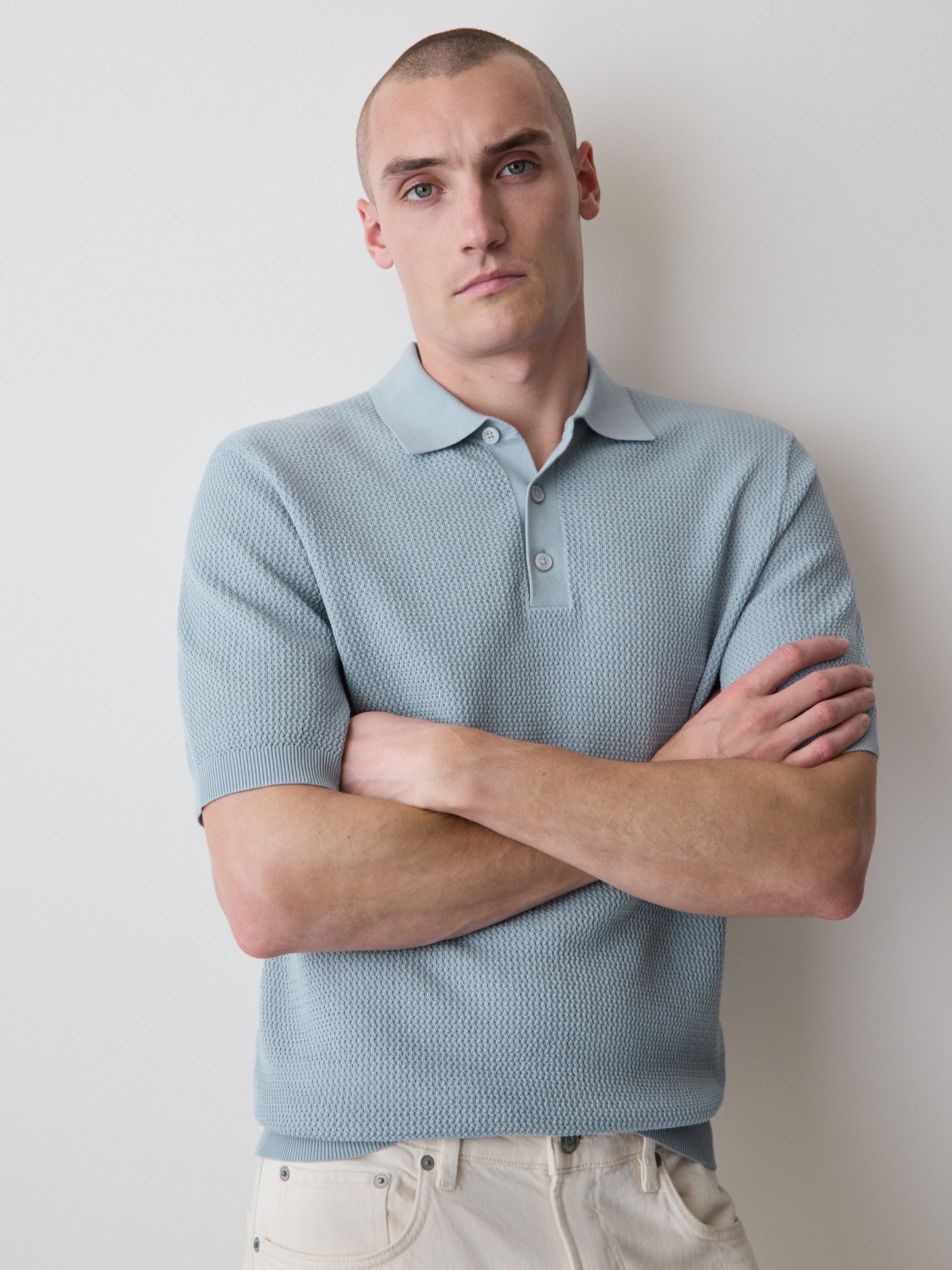Textured Short-Sleeve Polo Sweater