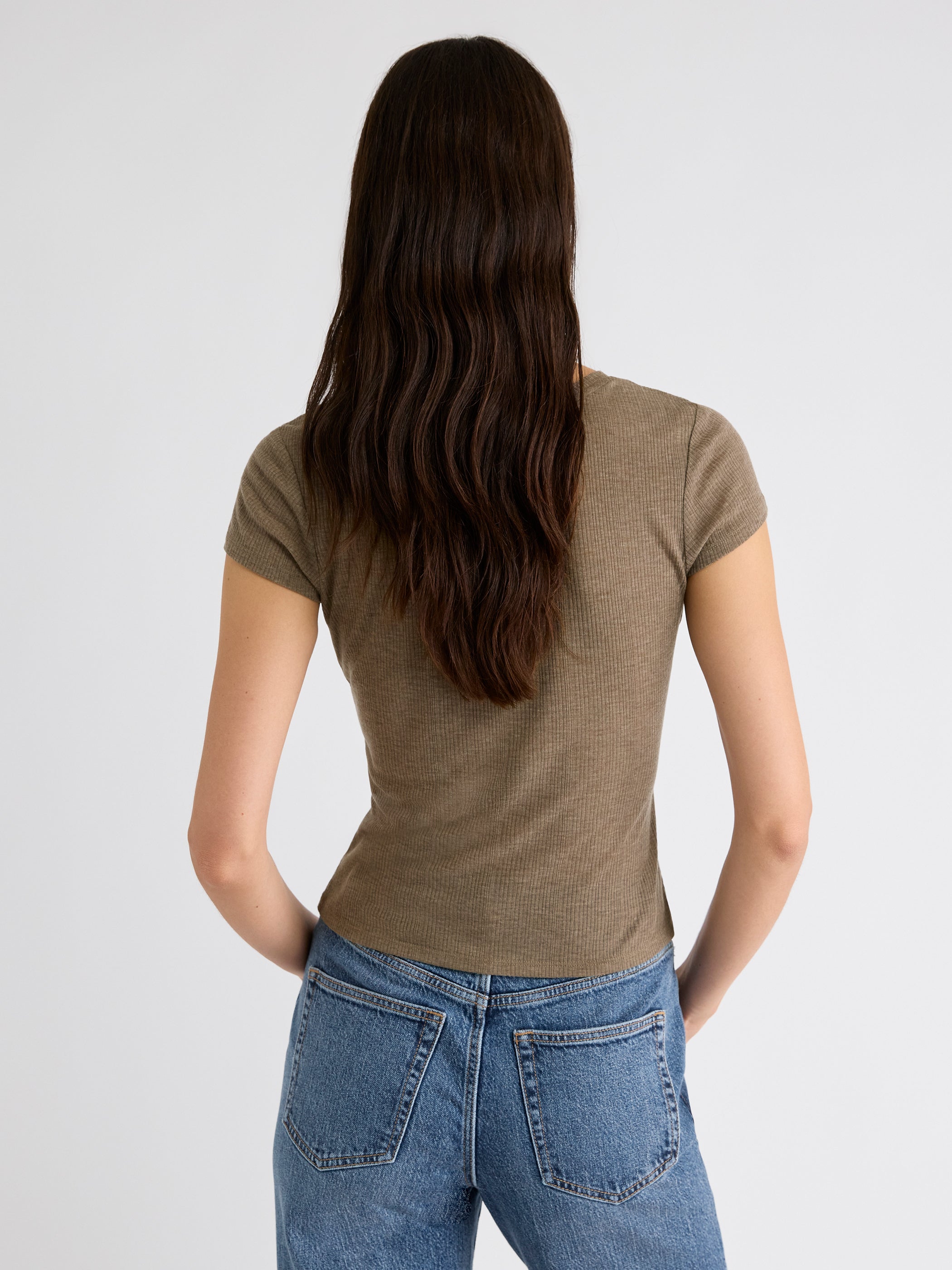 Haut en Mélange de Laine à Manches Courtes et Col Rond