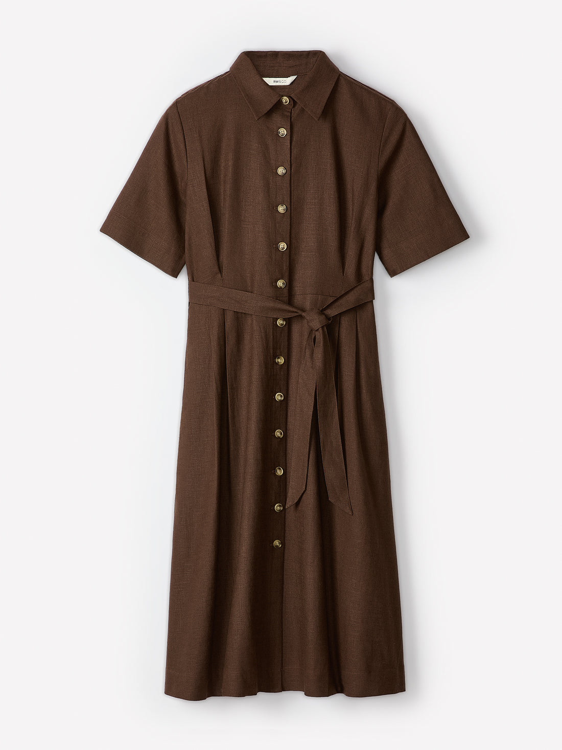Women's Linen-Blend Short Sleeve Midi Dress with Shirt Collar – RW&CO