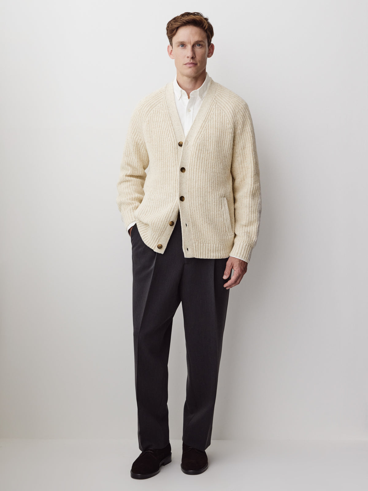 Long-Sleeve V-Neck Cardigan with Neps