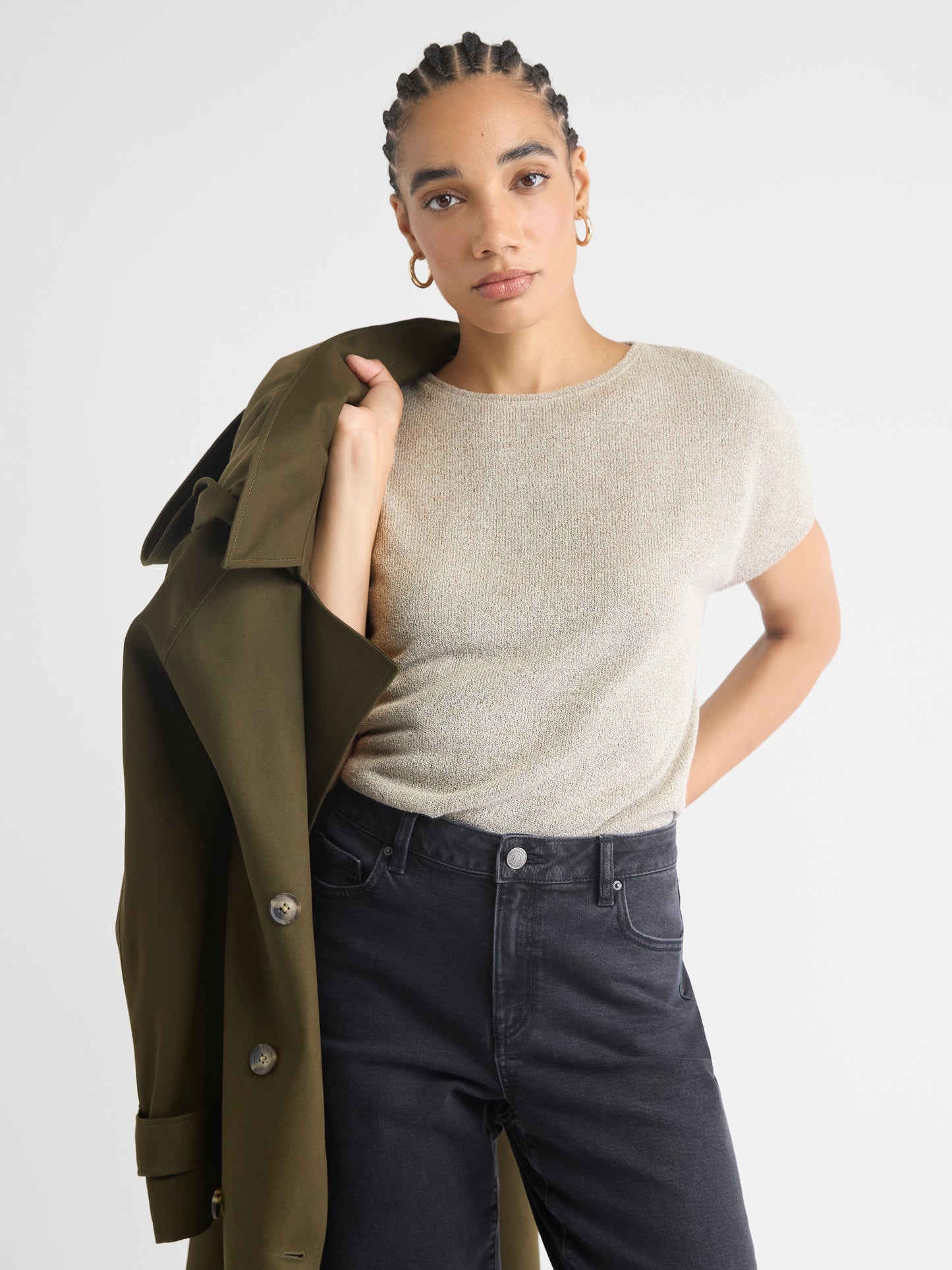 Crew-Neck Extended-Sleeve Bouclé Top