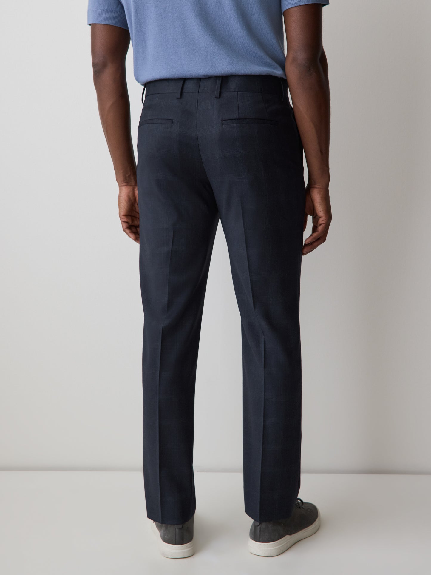 Tailored Fit Navy Checkered Suit Pant
