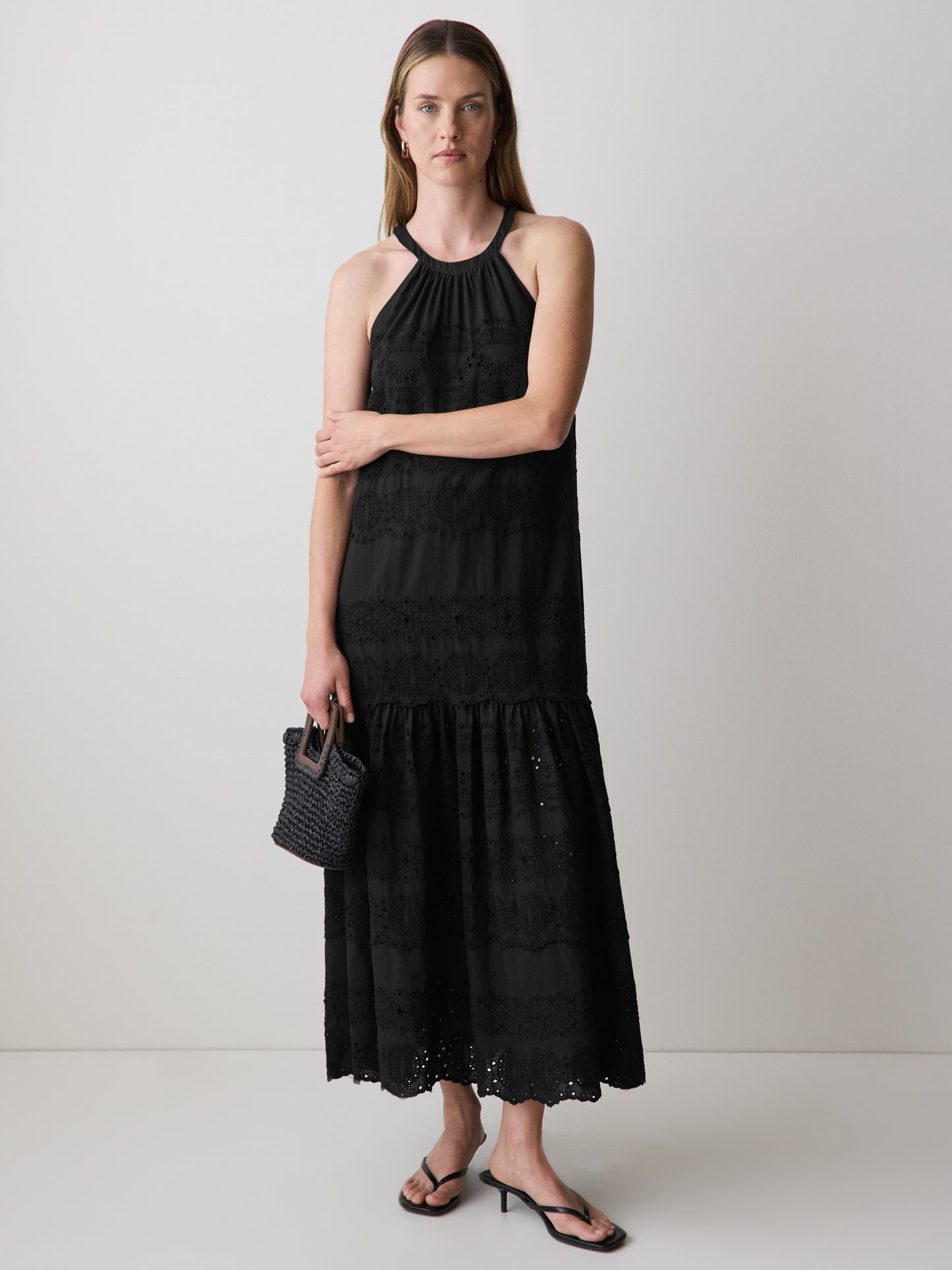 Cotton Eyelet Halter Maxi Dress