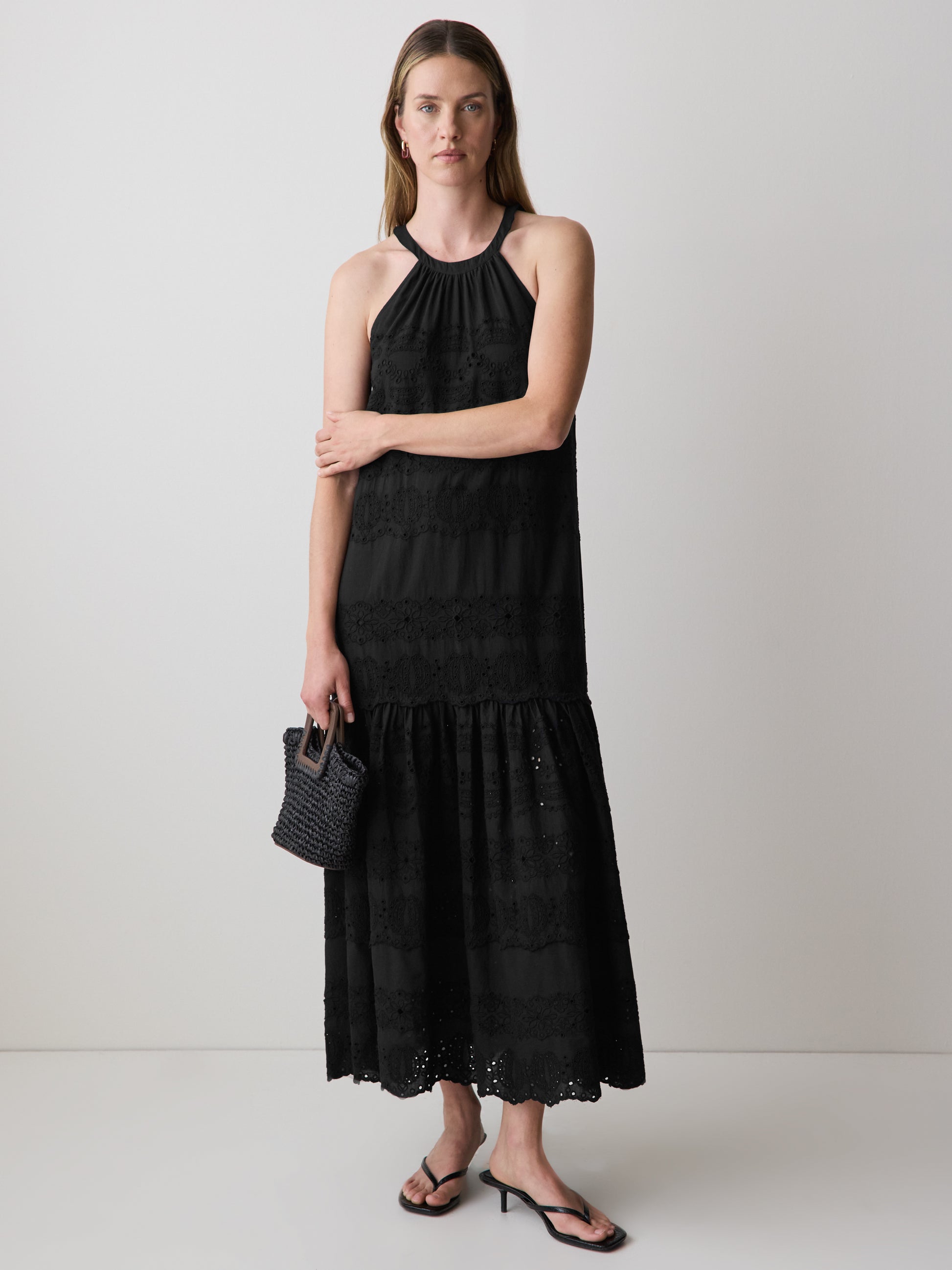 Cotton Eyelet Halter Maxi Dress