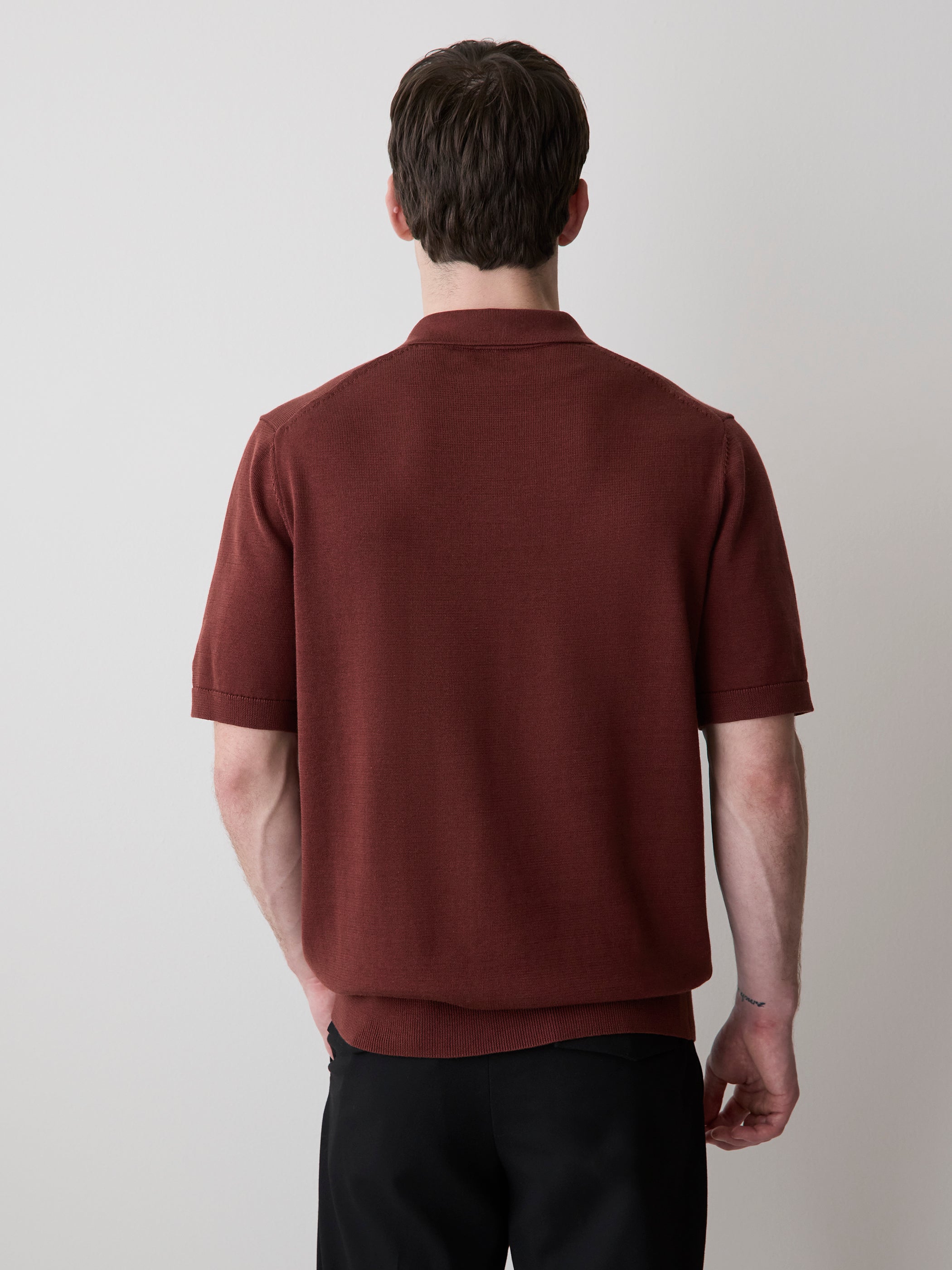 Cotton Short-Sleeve Polo with Johnny Collar
