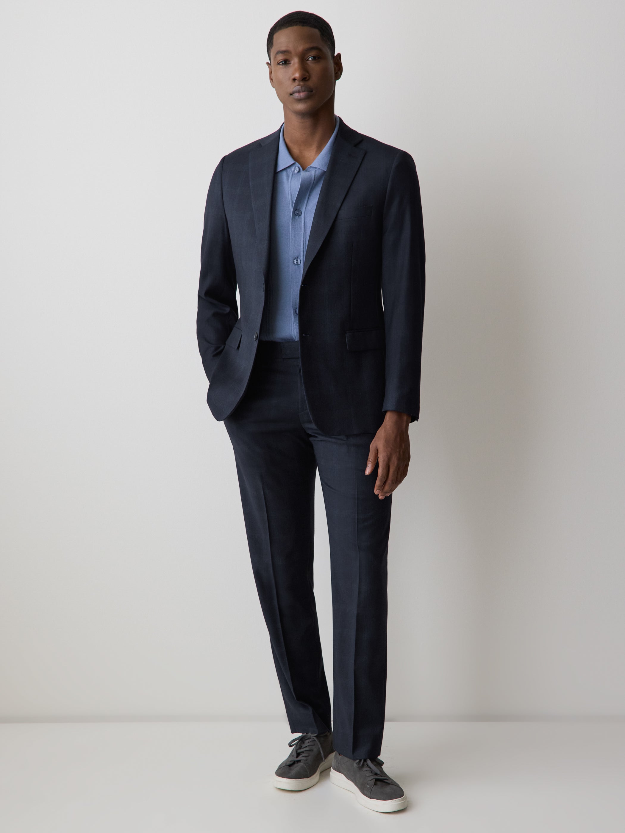 Tailored Fit Navy Checkered Suit Blazer