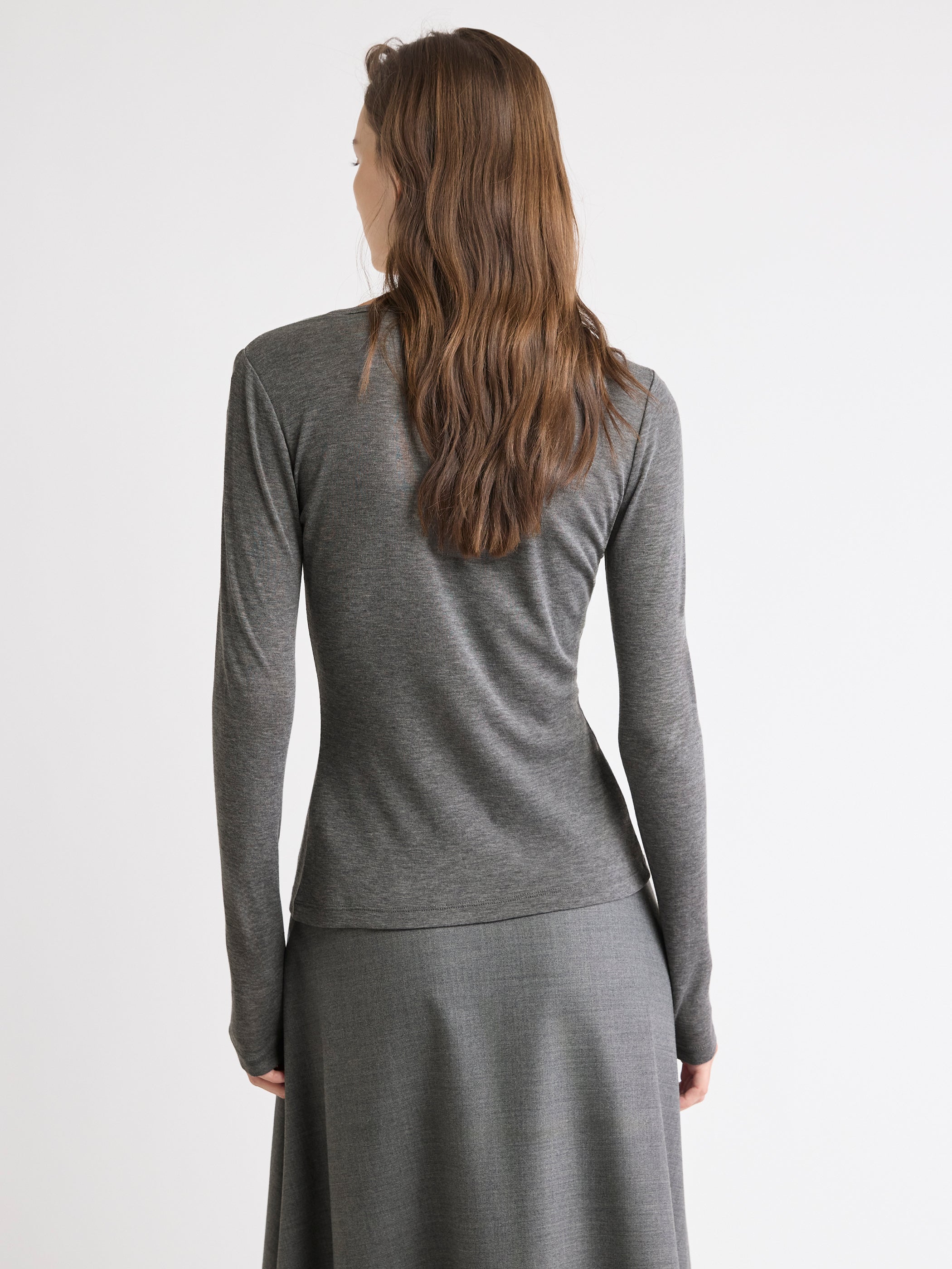Wool-Blend Scoop-Neck Long-Sleeve Top