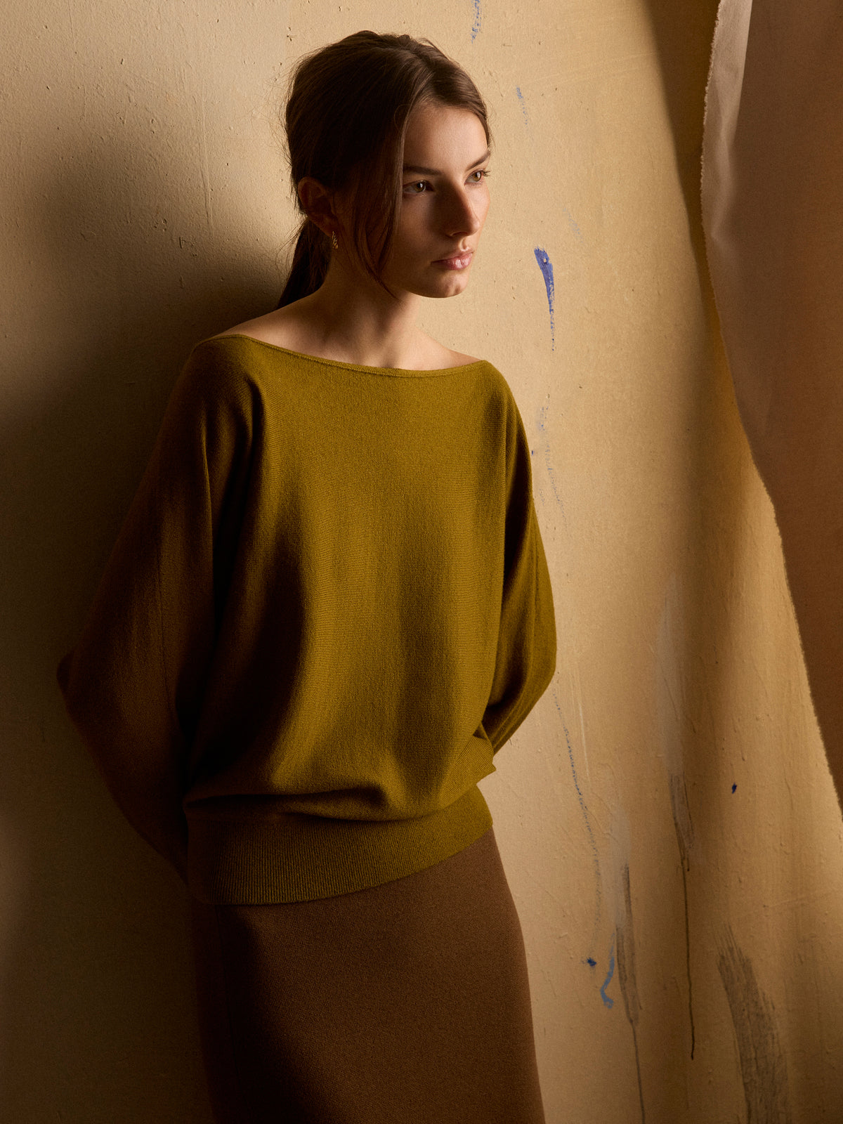 Long-Sleeve Off-the-Shoulder Merino-Wool Sweater