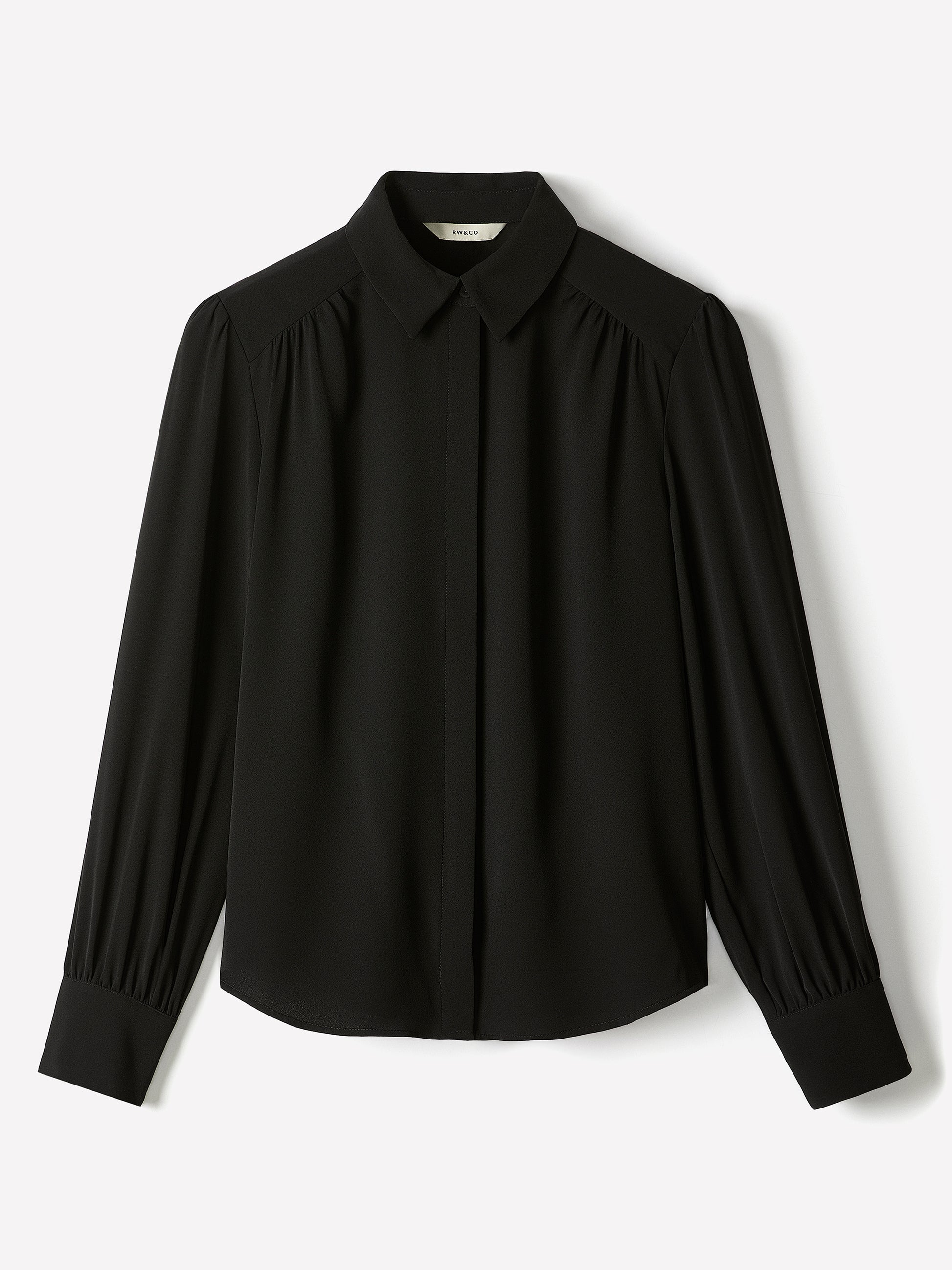 Silky Crepe Long-Sleeve Buttoned-Down Blouse