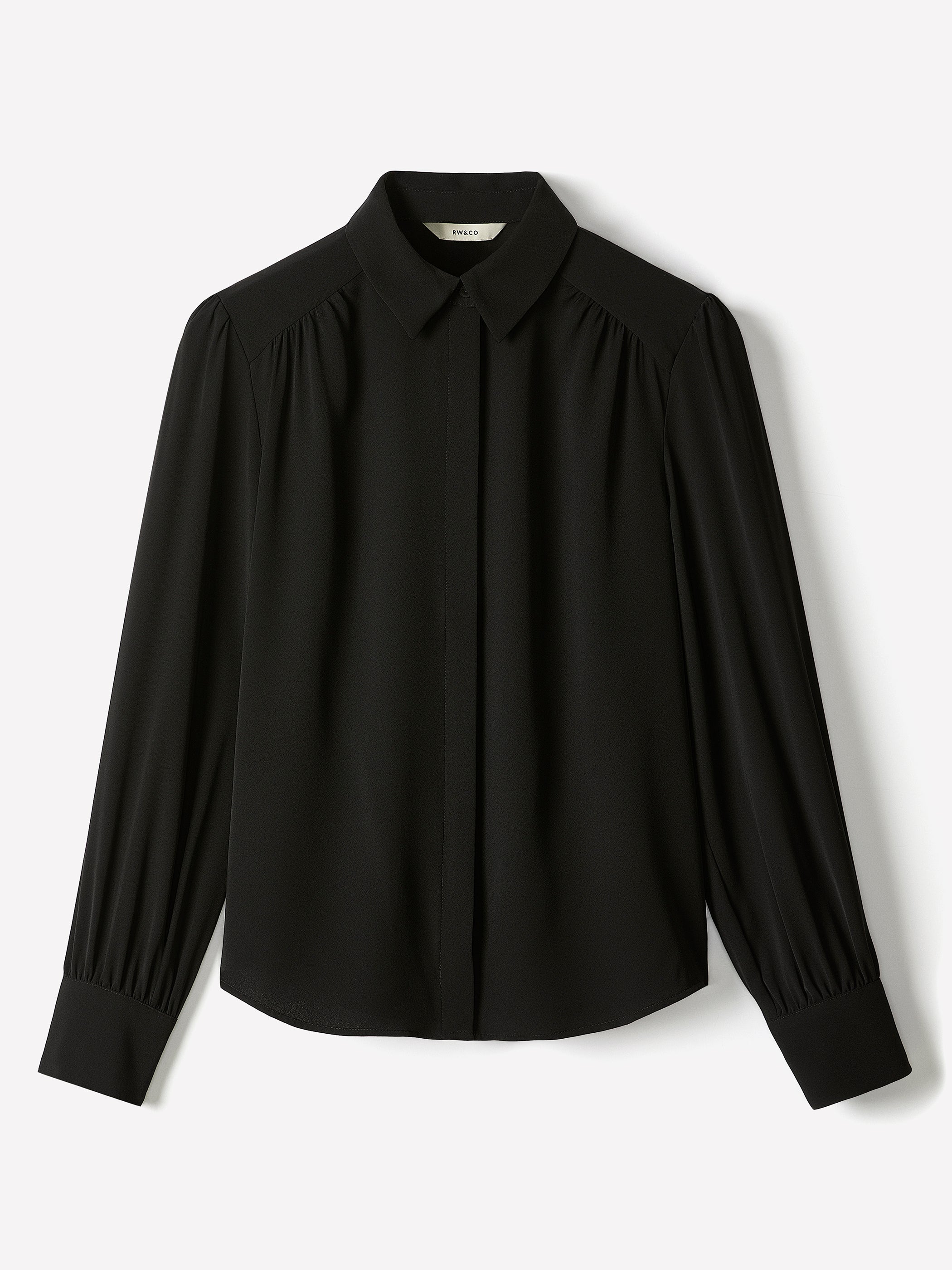 Silky Crepe Long-Sleeve Buttoned-Down Blouse