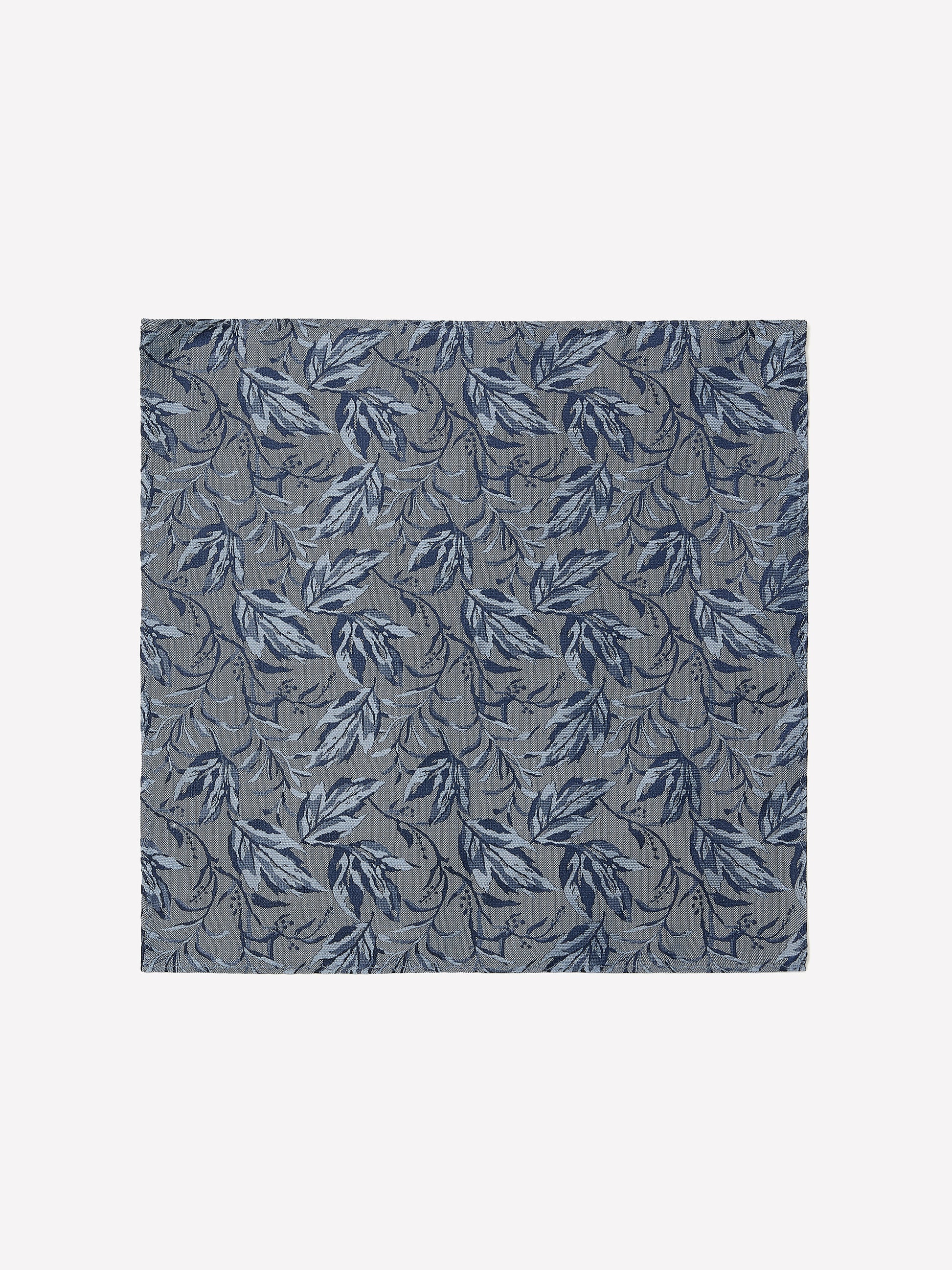 Men's Silk Blend Pocket Square Blue Leaf Pattern