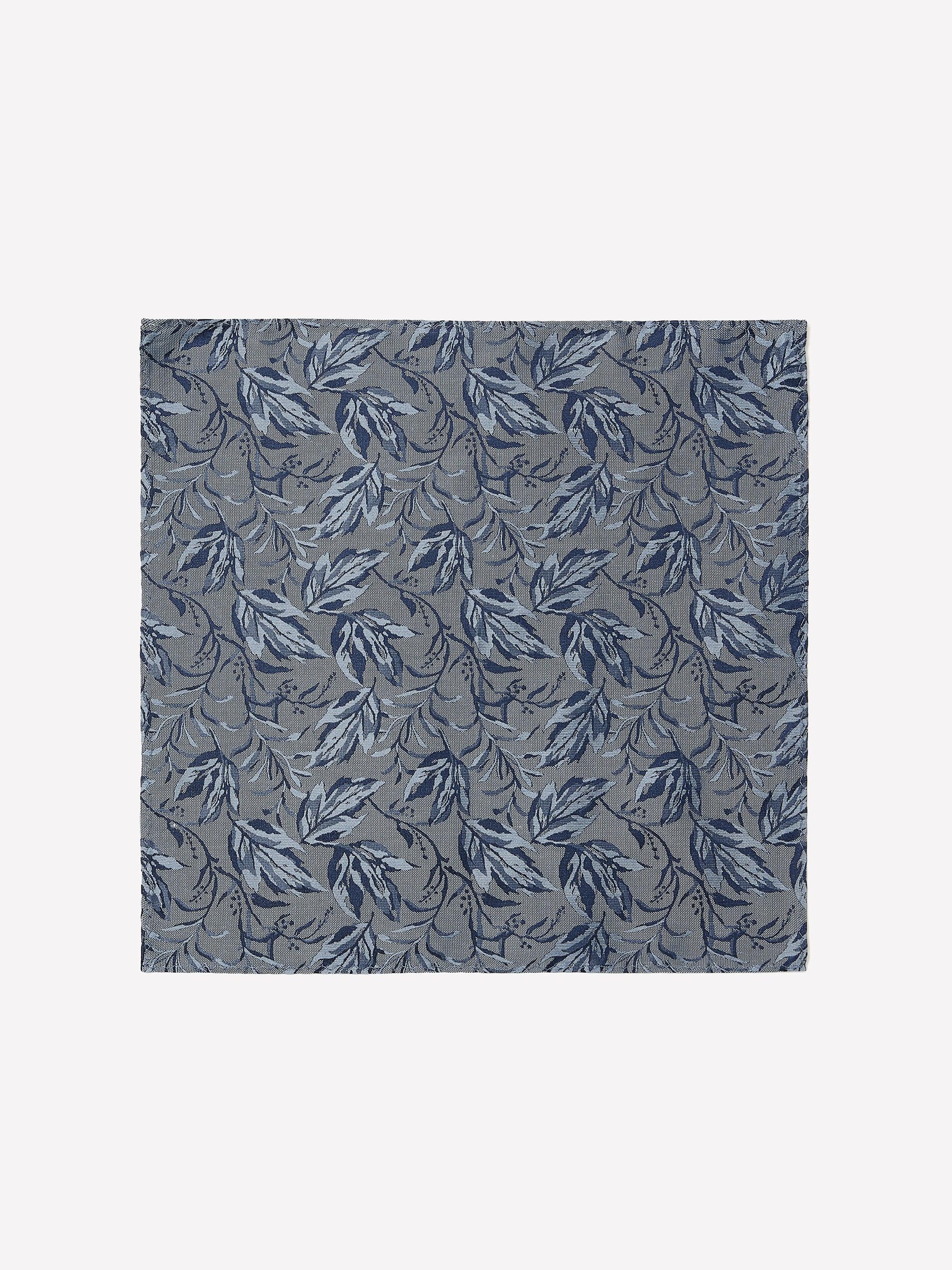 Men's Silk Blend Pocket Square Blue Leaf Pattern