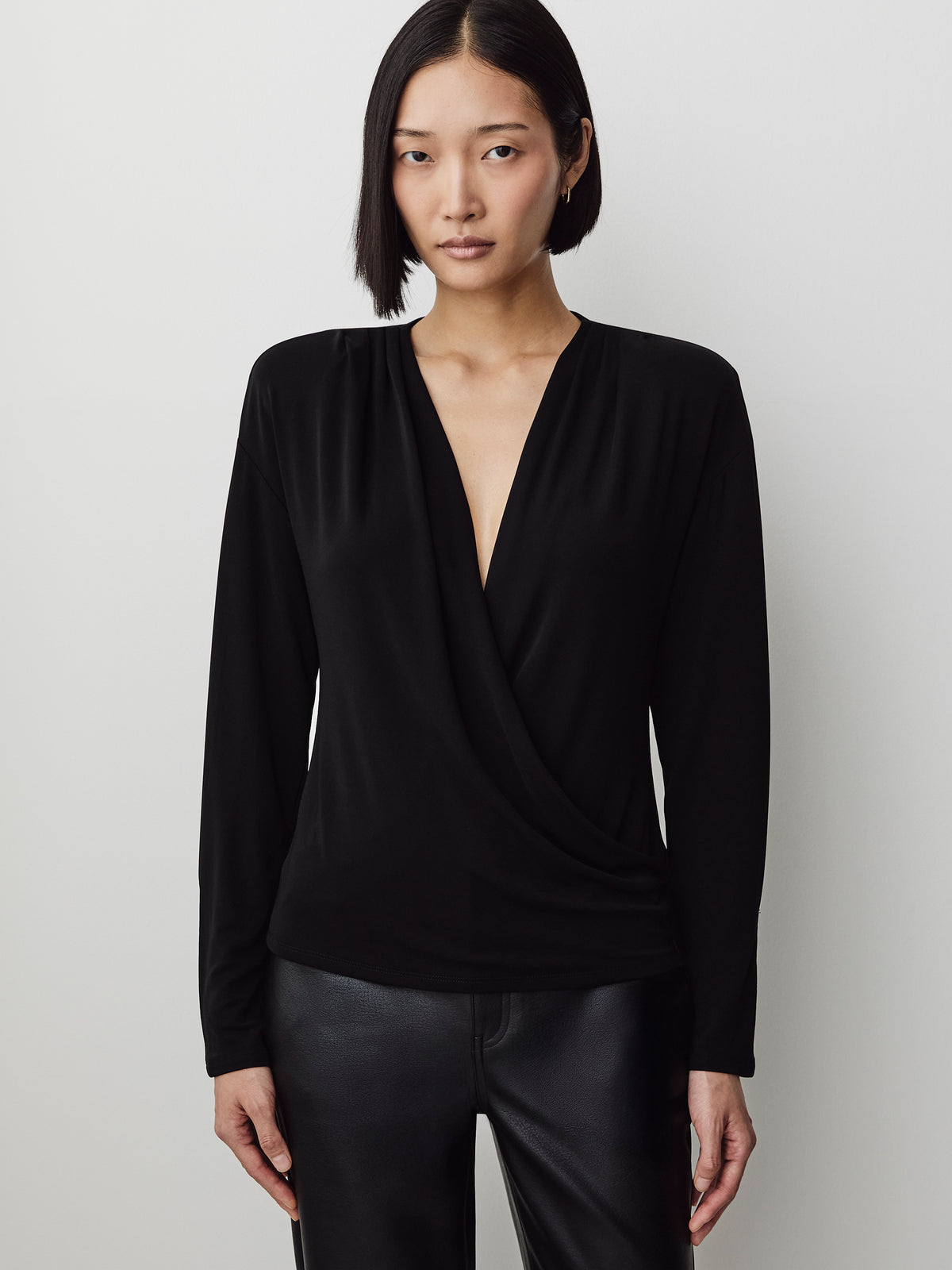 Long-Sleeve Top with Wrap Neckline