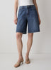Bermuda Denim Shorts High Rise Cotton Blend