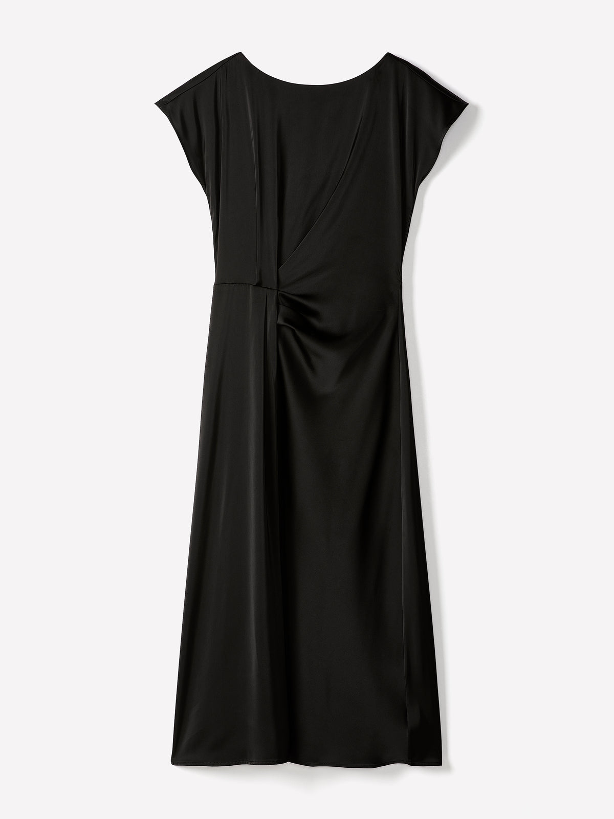 Short-Sleeve Satin Midi Dress with Knot Detail