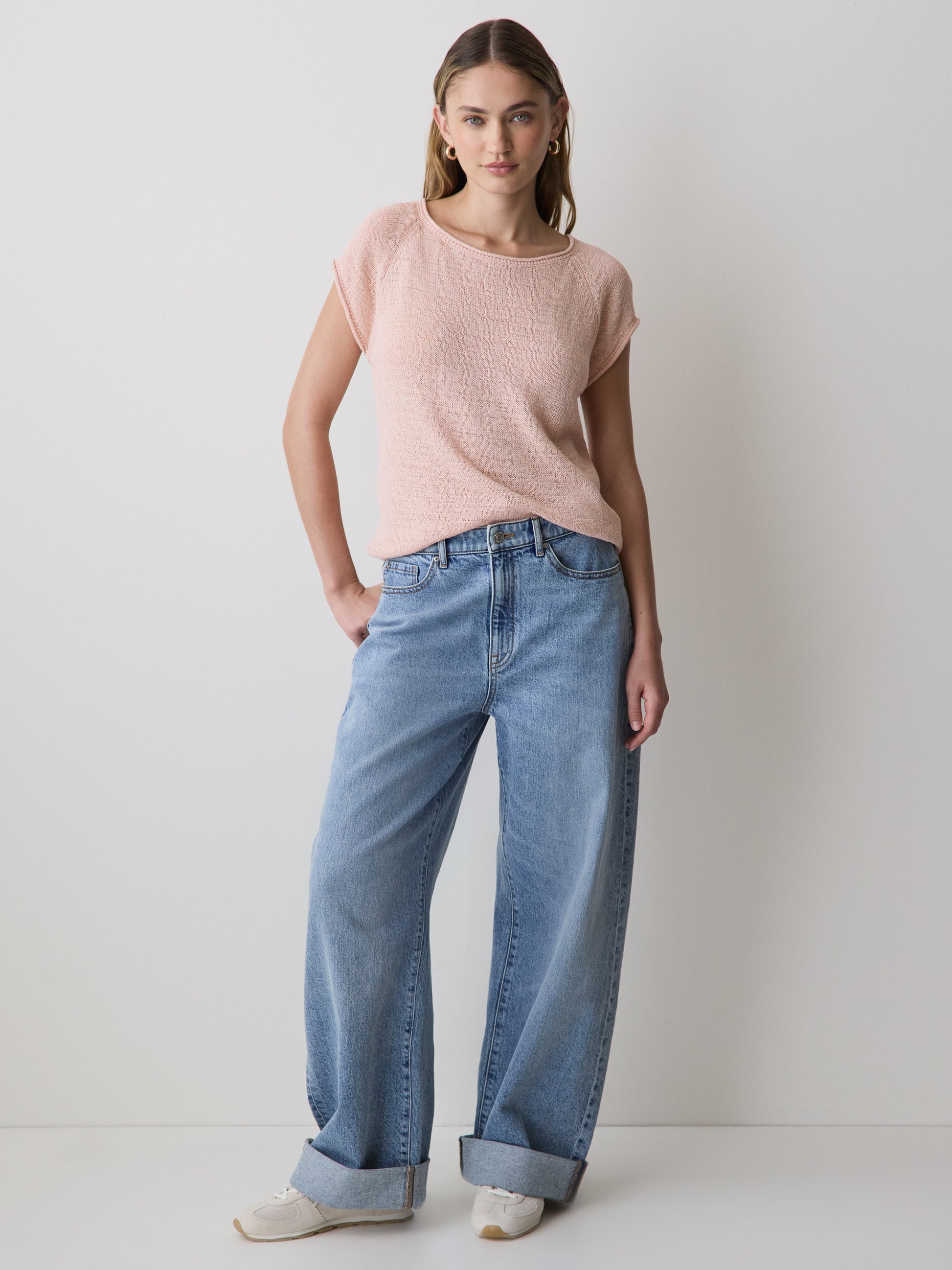 Cap-Sleeve Tape-Yarn Sweater