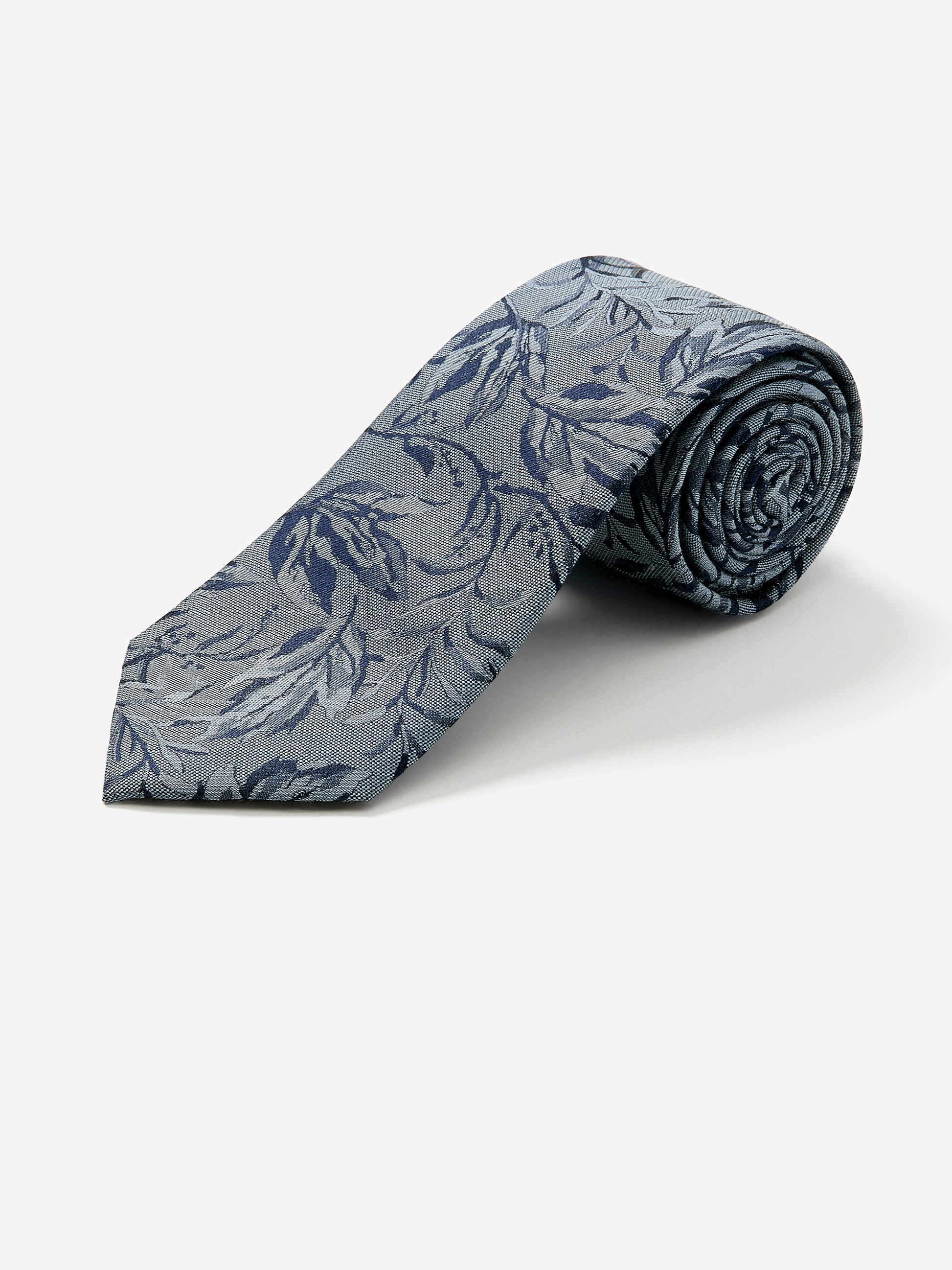 Woven Silk Blend Men's Tie Blue Tonal Leaf Pattern