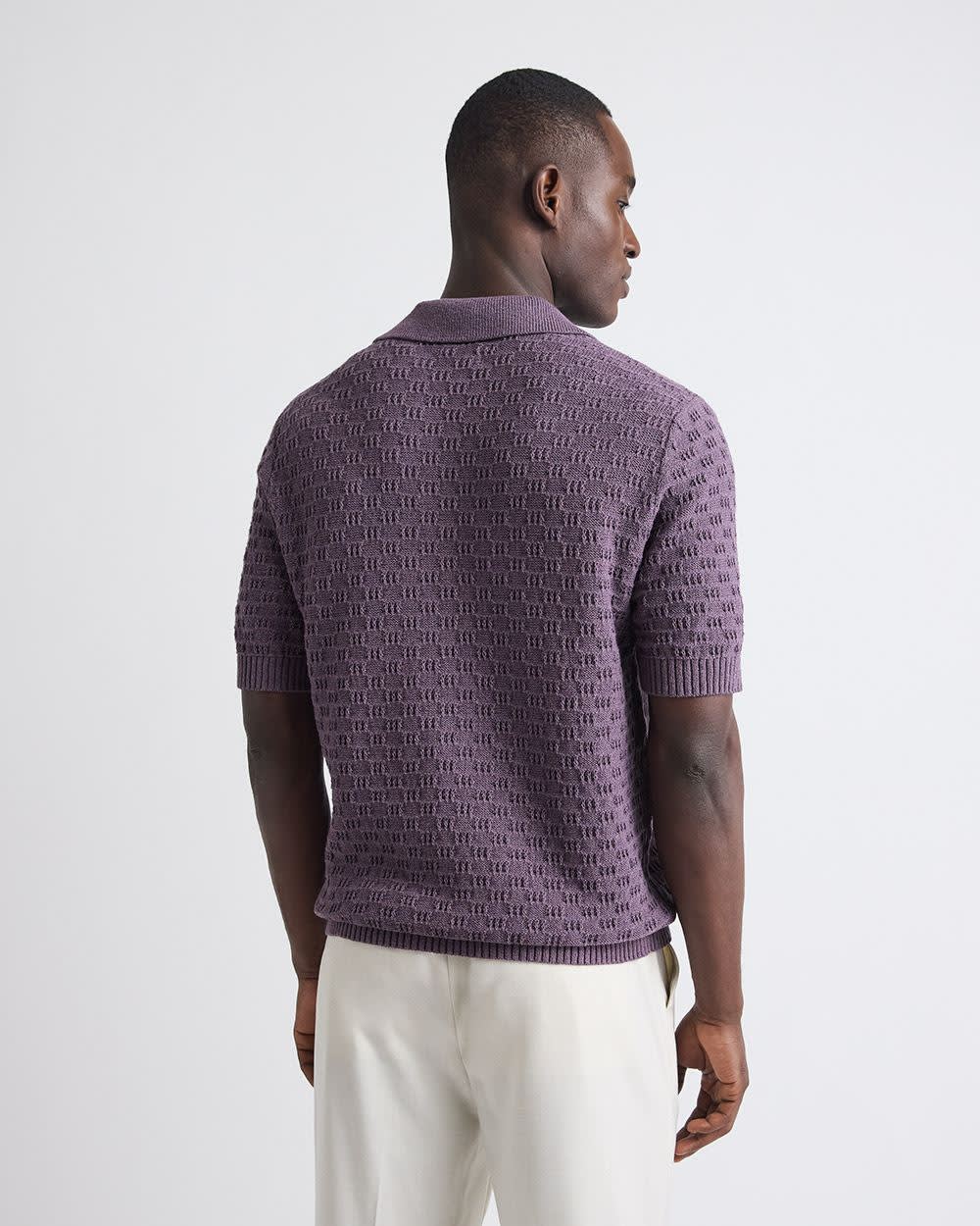 Short-Sleeve Linen-Blend Polo with Johnny Collar