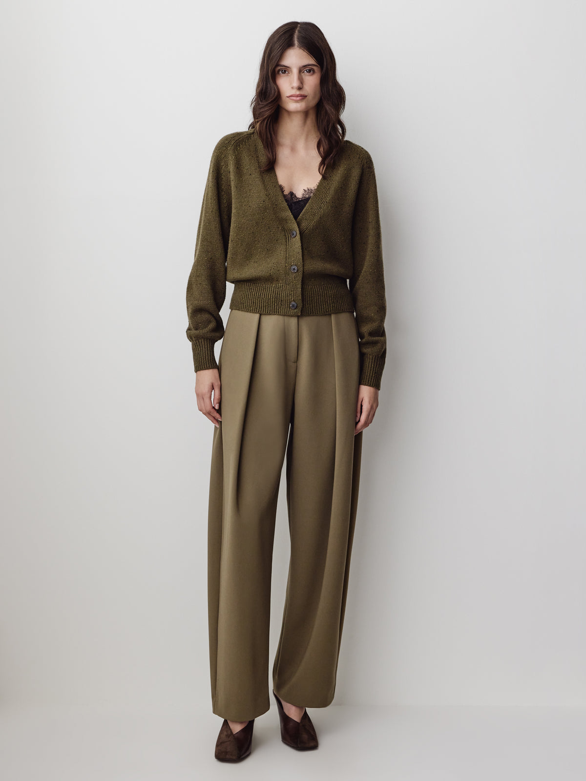 V-Neck Cardigan with Long Barrel Sleeves