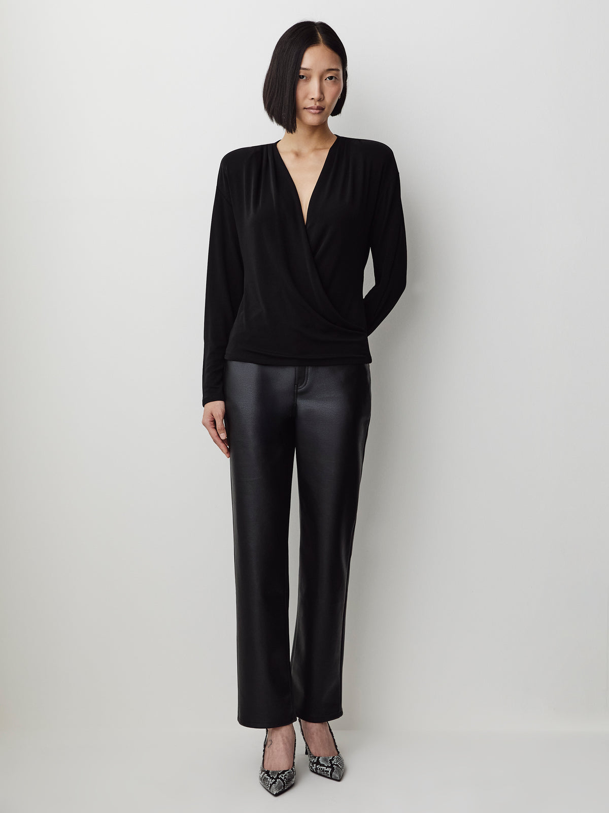 Long-Sleeve Top with Wrap Neckline