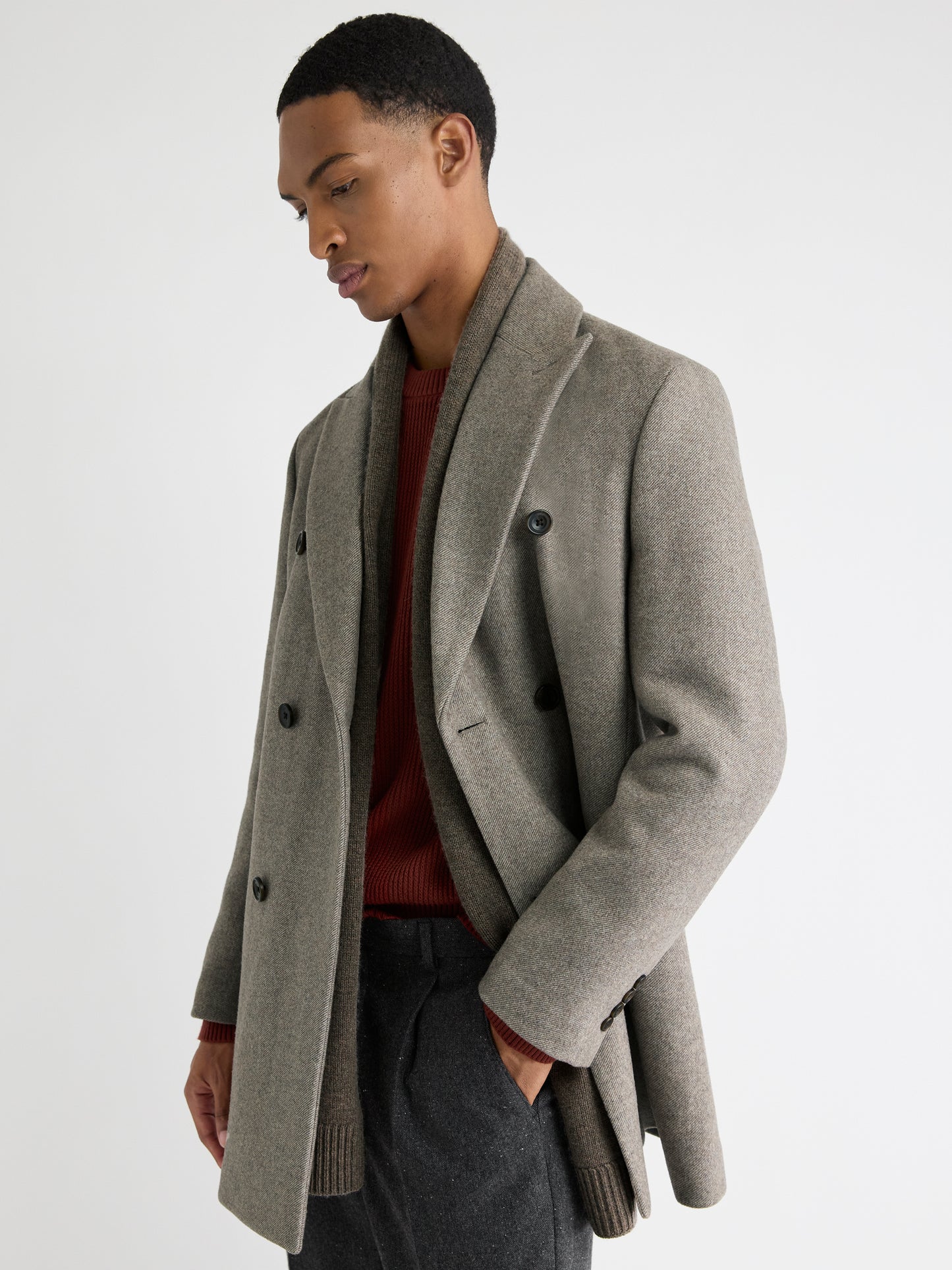Short Double-Breasted Wool Coat