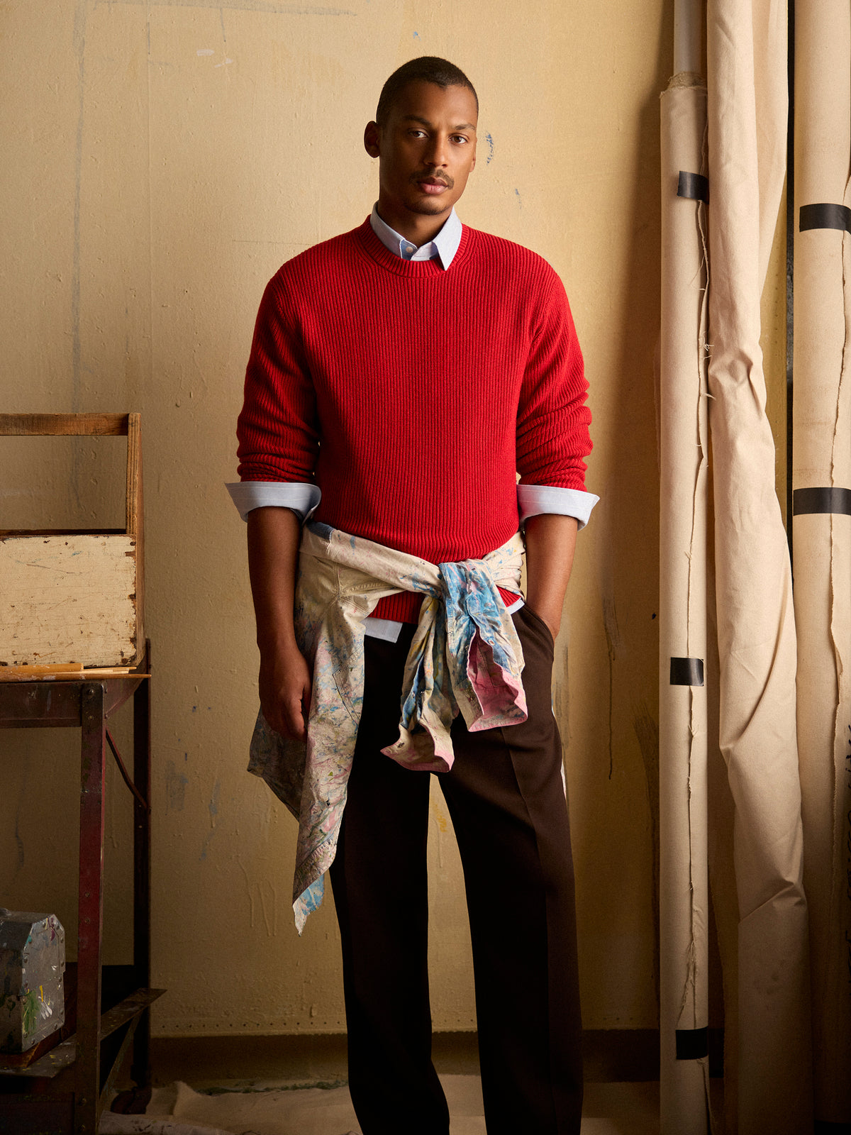 Cashmere-Blend Long-Sleeve Crew-Neck Sweater