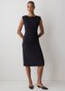 Sleeveless Woven Dress with Cow Neck, Polyester Blend