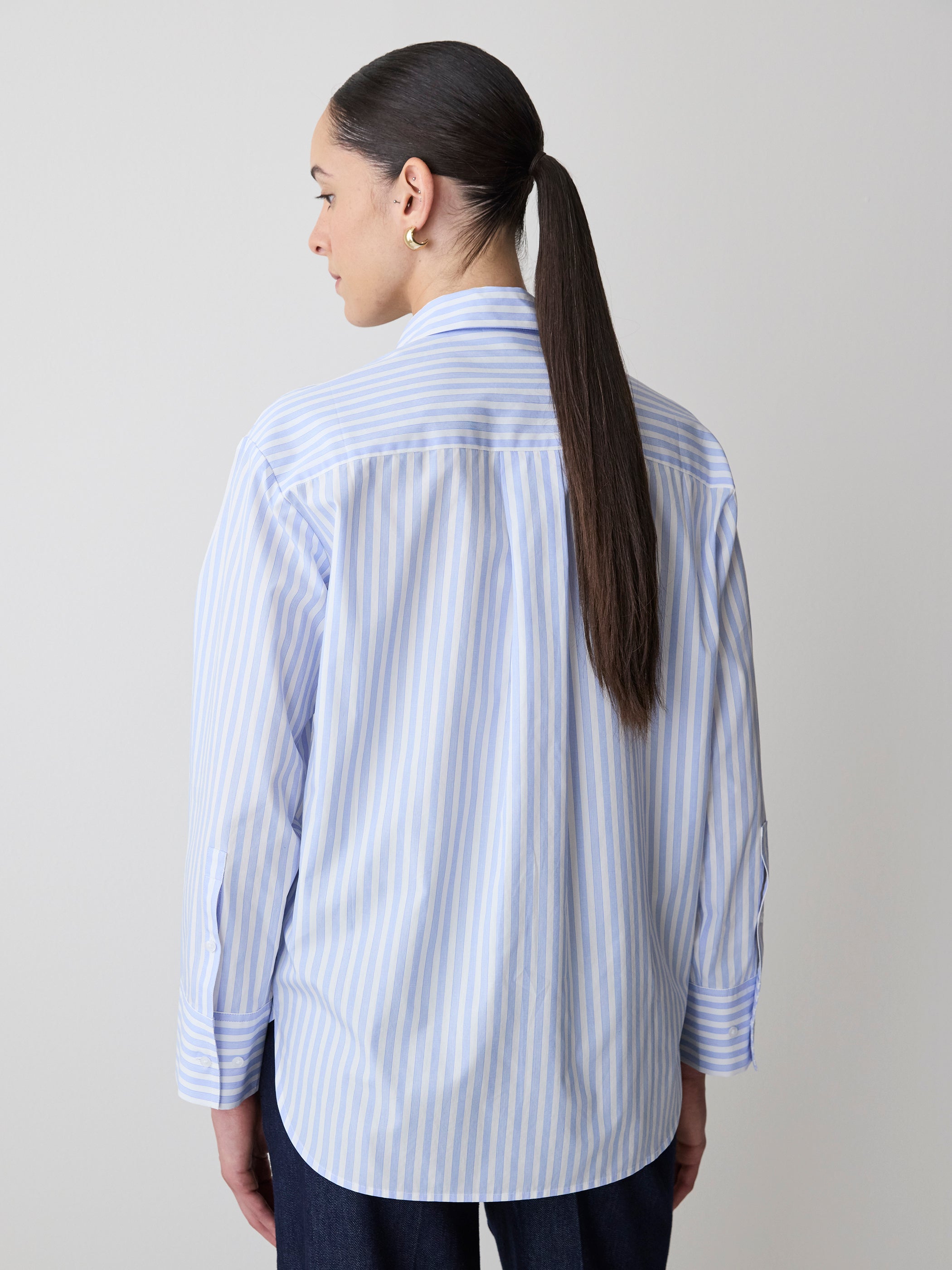 Chemise en Popeline Rayée à Manches Longues