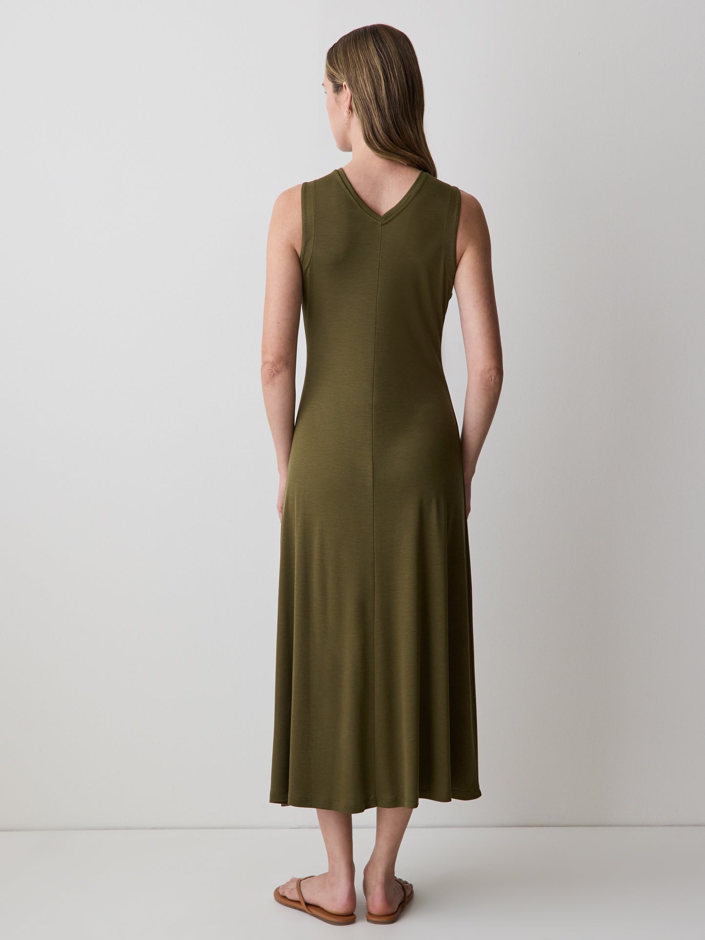 Midi Knit Dress V-Neck Jersey Lyocell