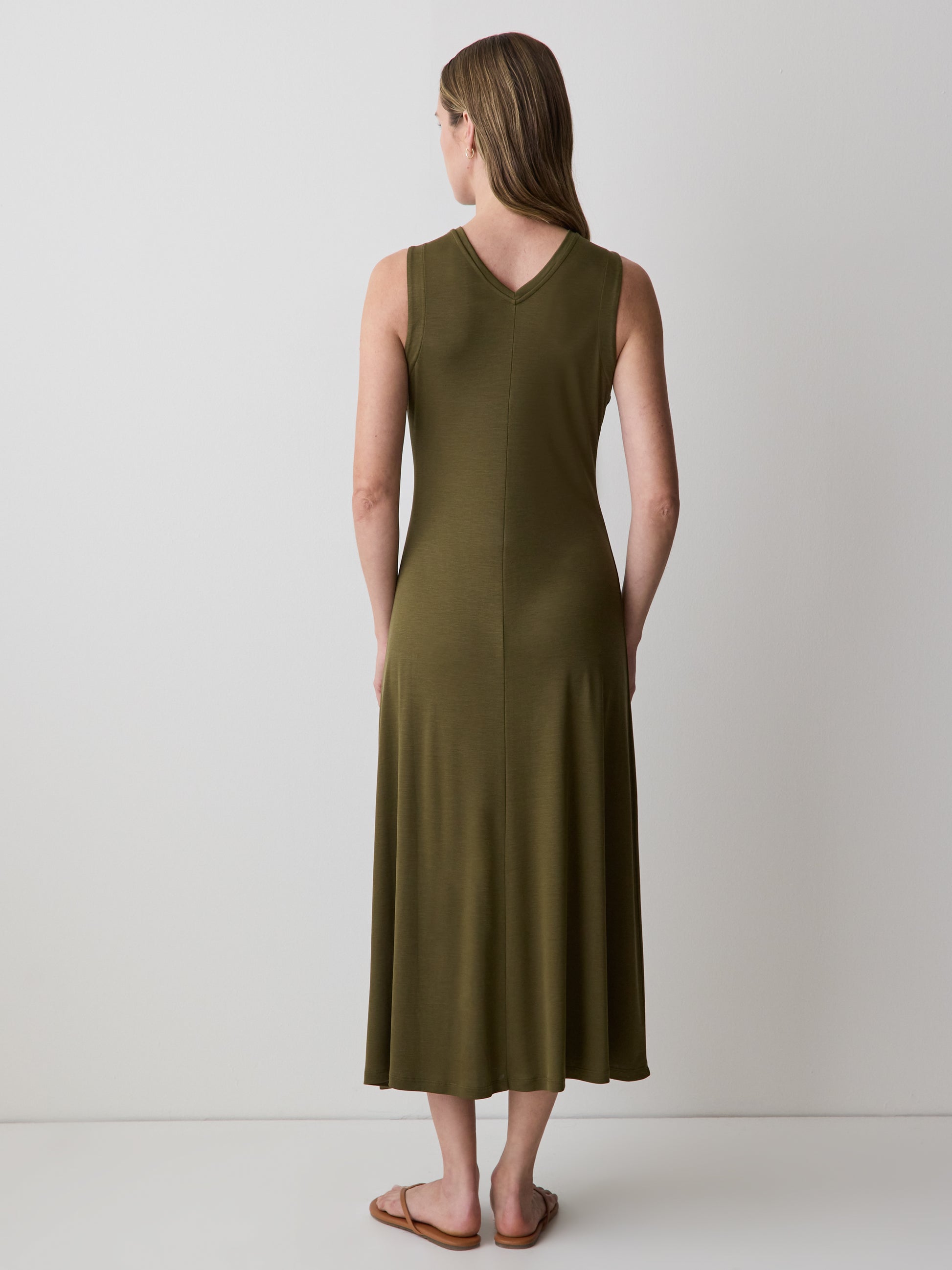 Midi Knit Dress V-Neck Jersey Lyocell