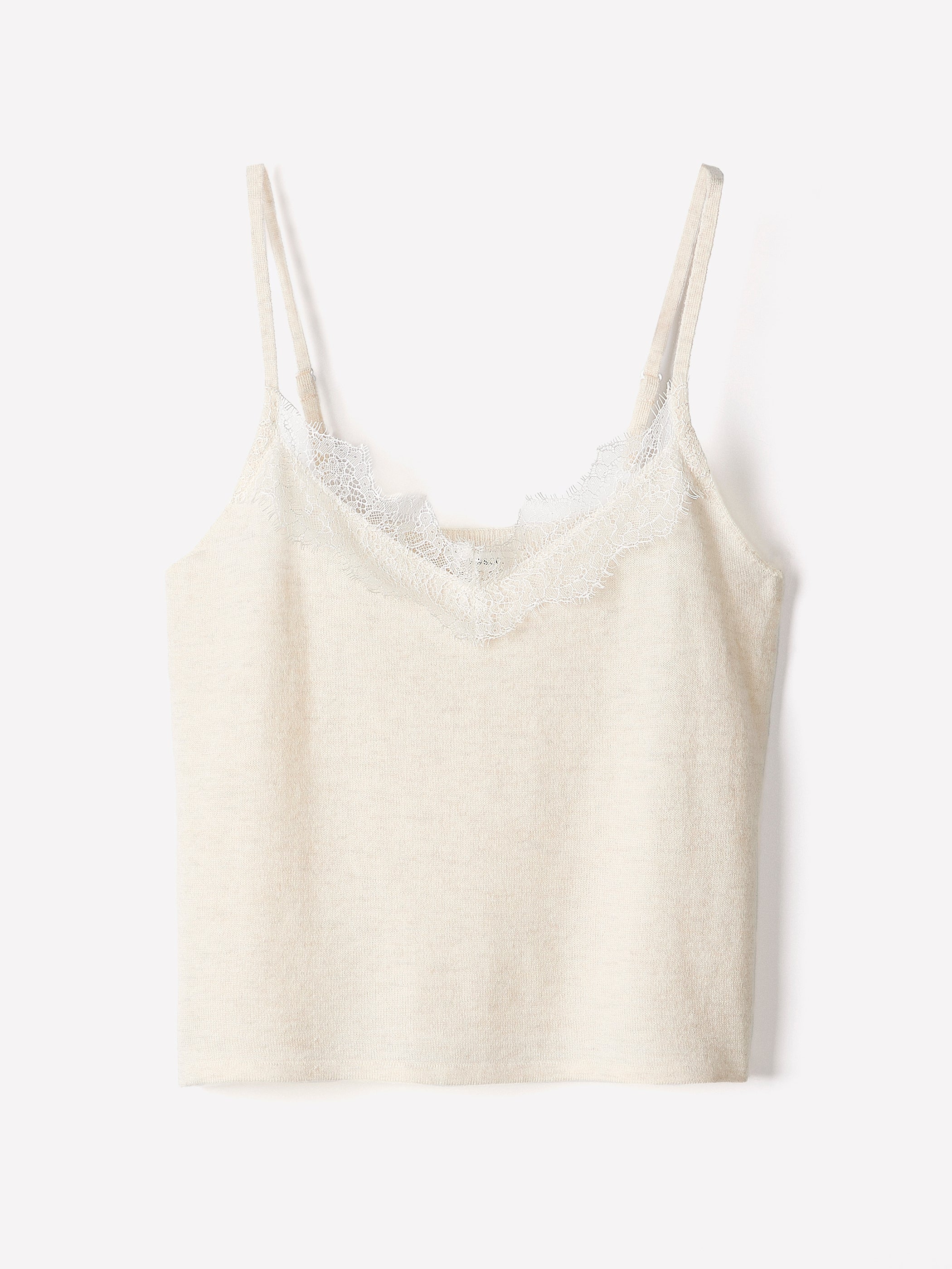 Merino-Wool V-Neck Cami with Lace Trim