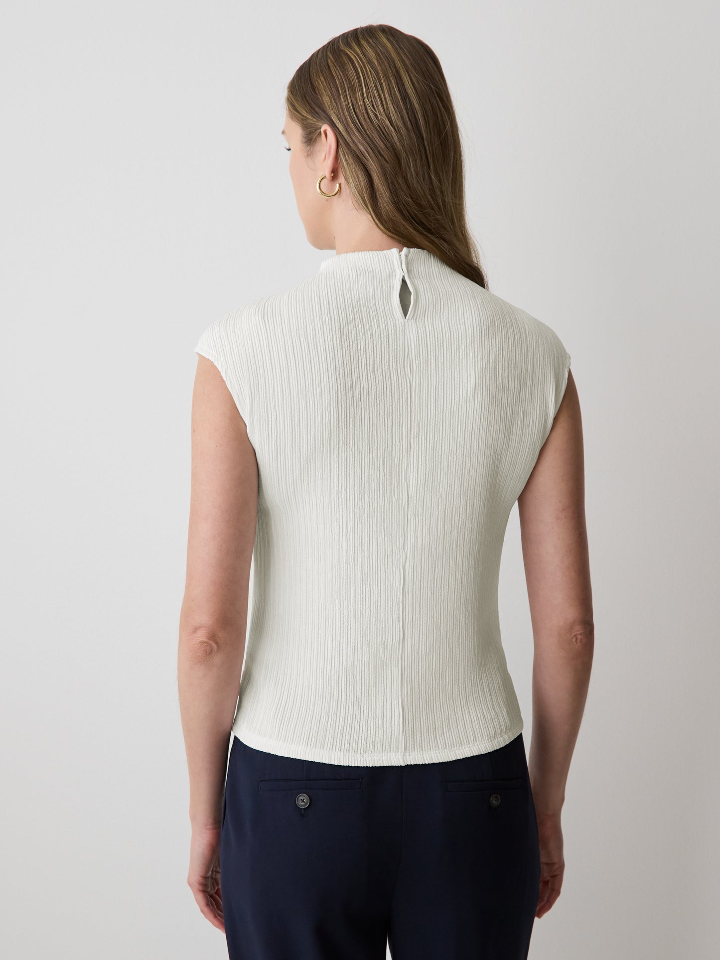 Sleeveless Funnel-Neck Textured Top