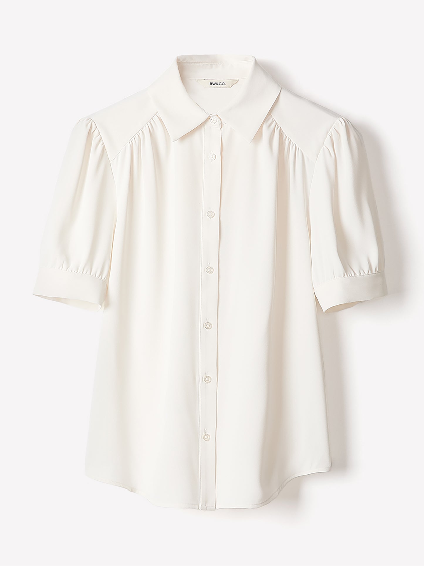 Silky Crepe Short-Sleeve Buttoned-Down Blouse