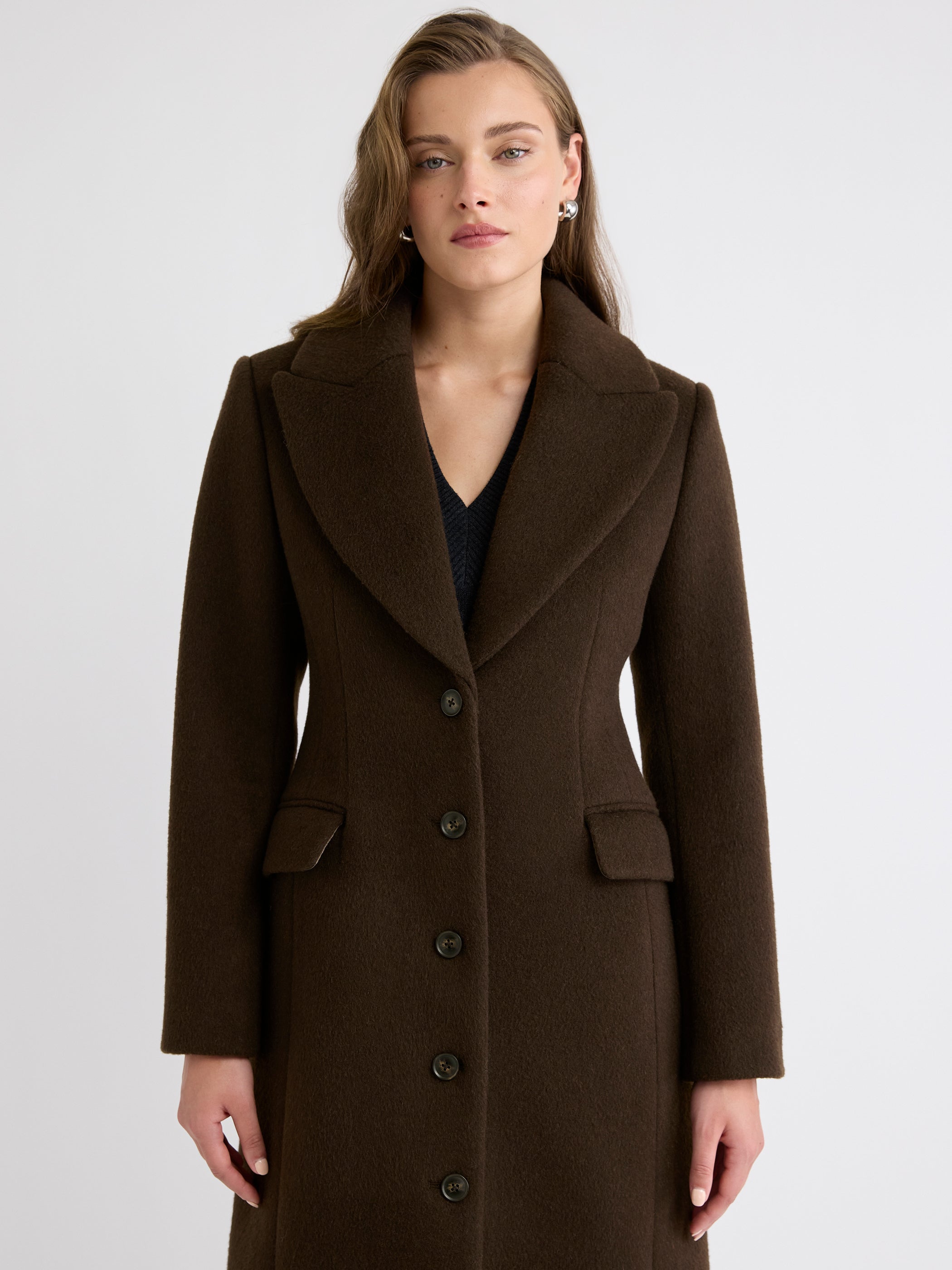 Manteau Long à Coupe Sablier en Mélange de Laine et Cachemire