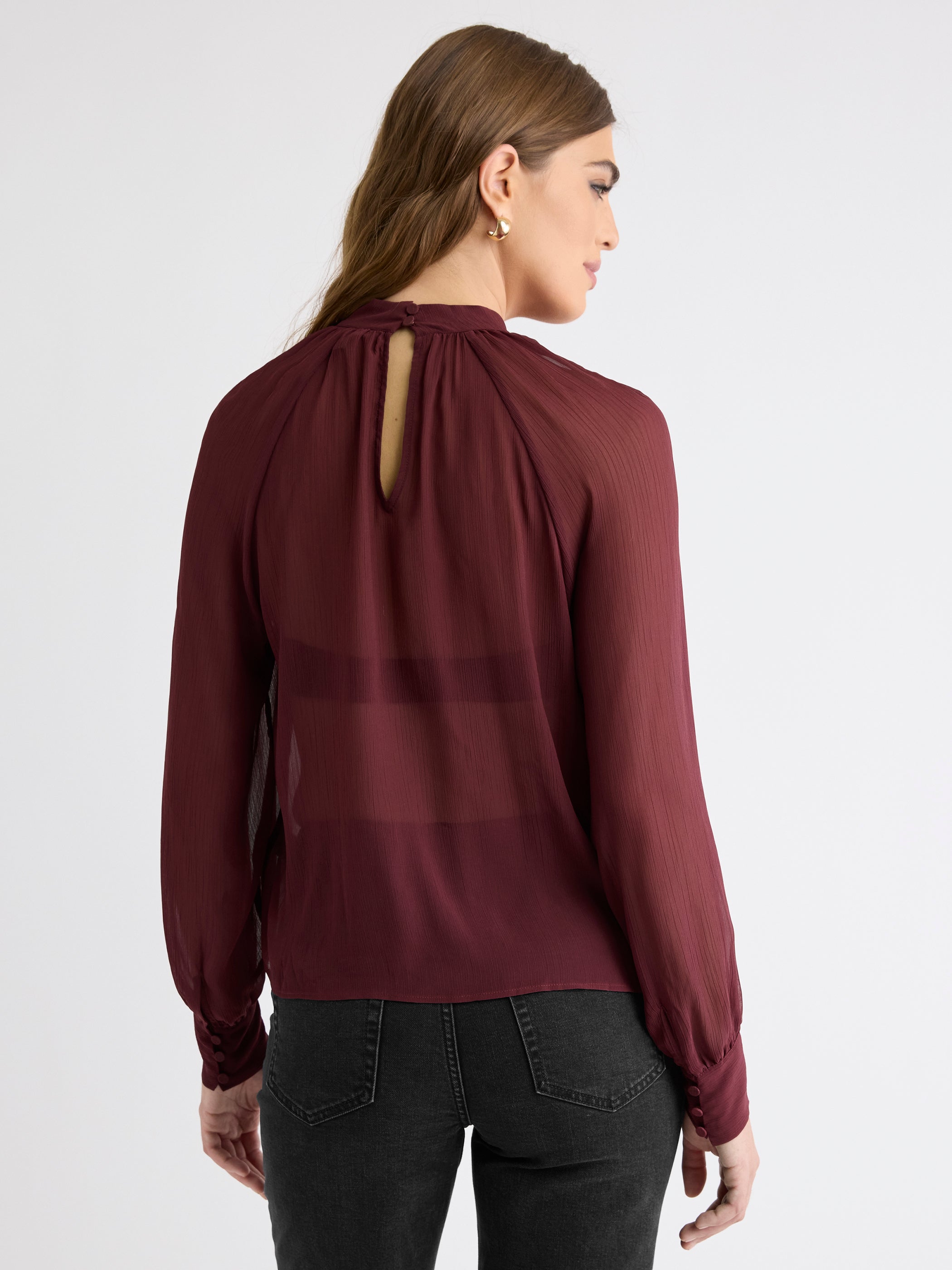 Blouse Popover en Mousseline à Manches Longues
