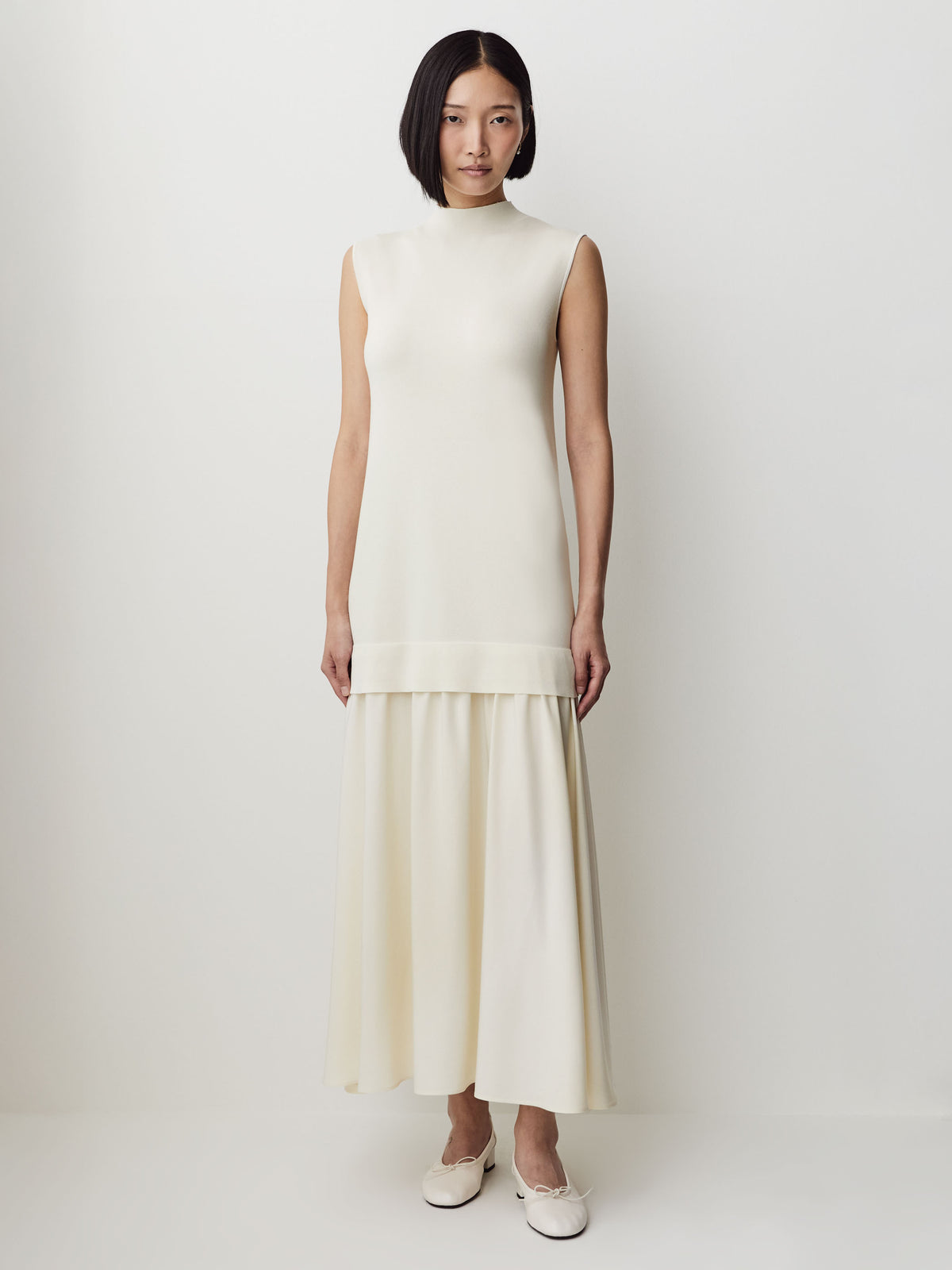 Long Sleeve Boat Neck Mixed Media Dress