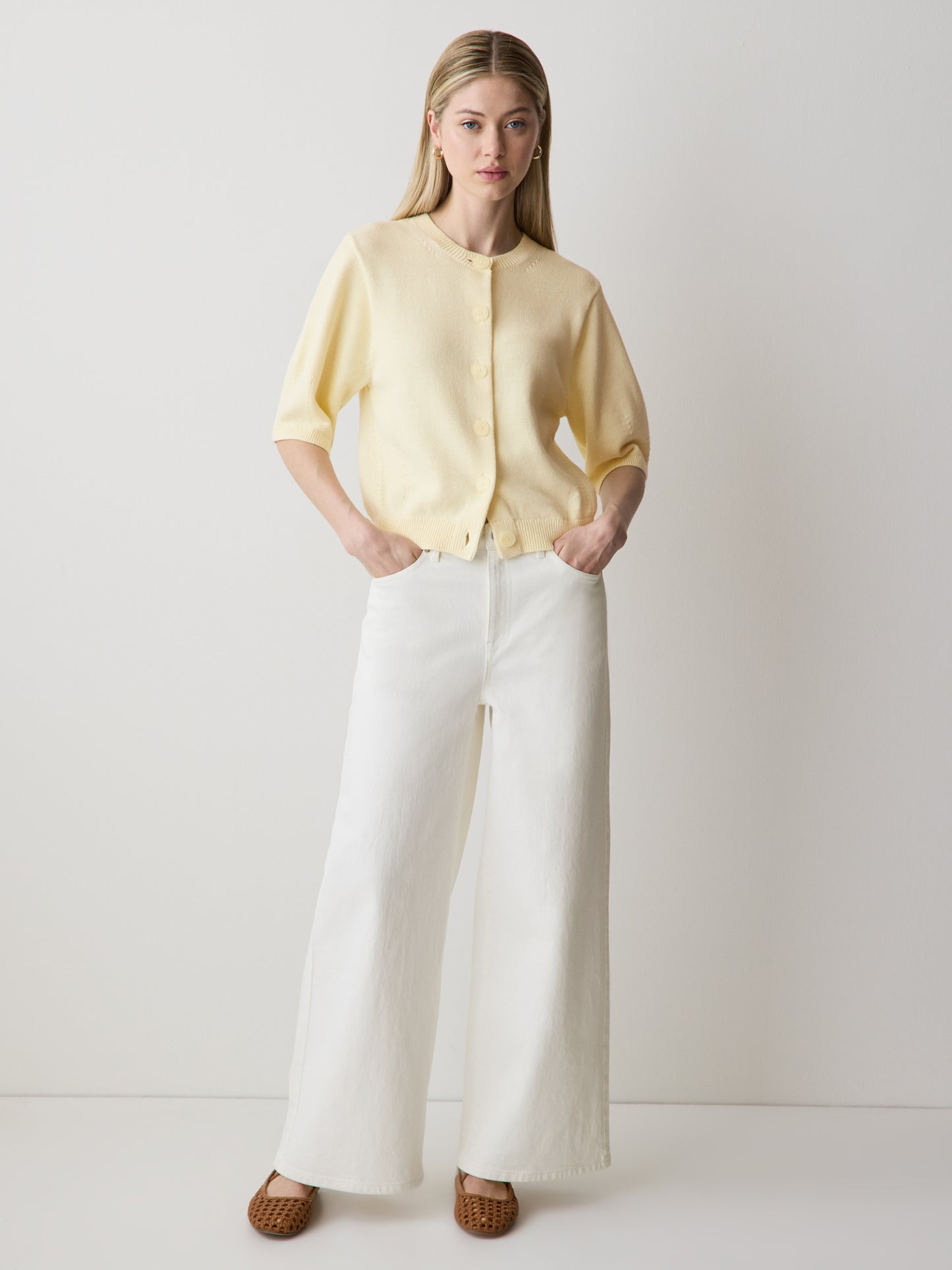 Knit Cotton Cardigan with Elbow Patches