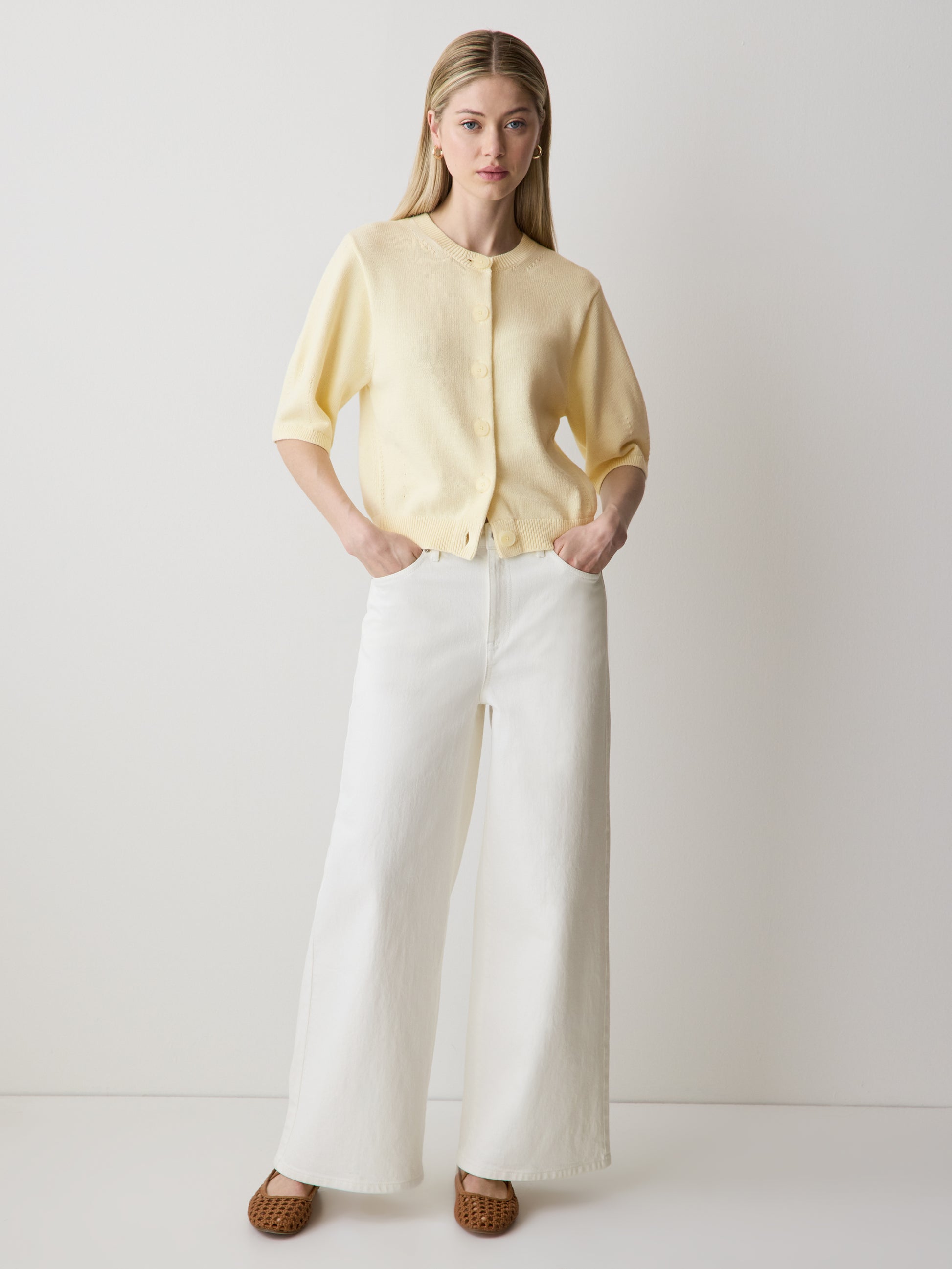 Knit Cotton Cardigan with Elbow Patches